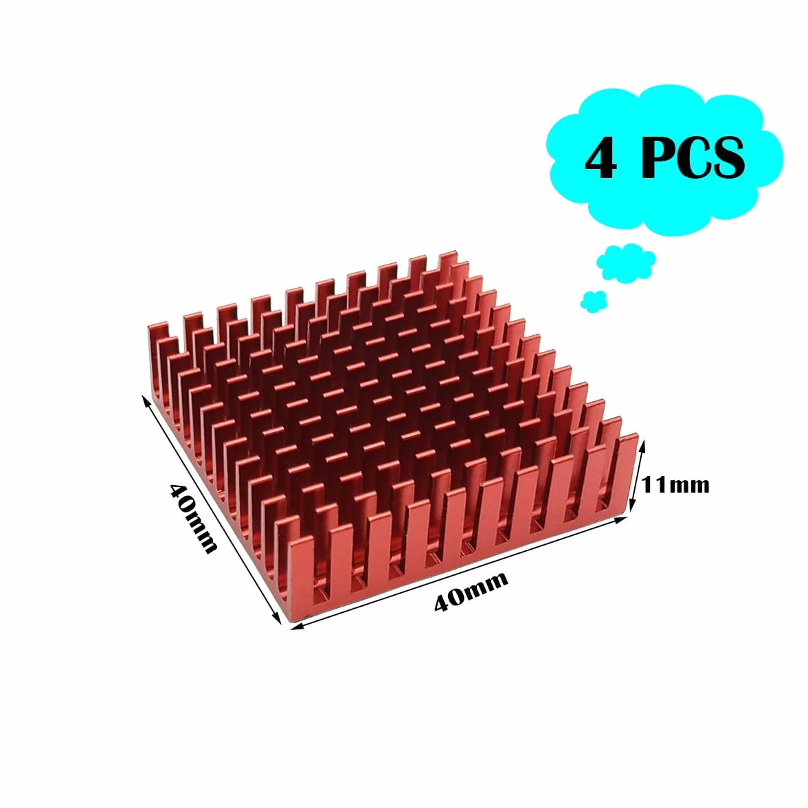 Dissipatore, CTRICALVER Dissipatore di Calore in Alluminio con Nastro 3M, 40mm x 40mm x11mm, 4 Pezzi,rosso