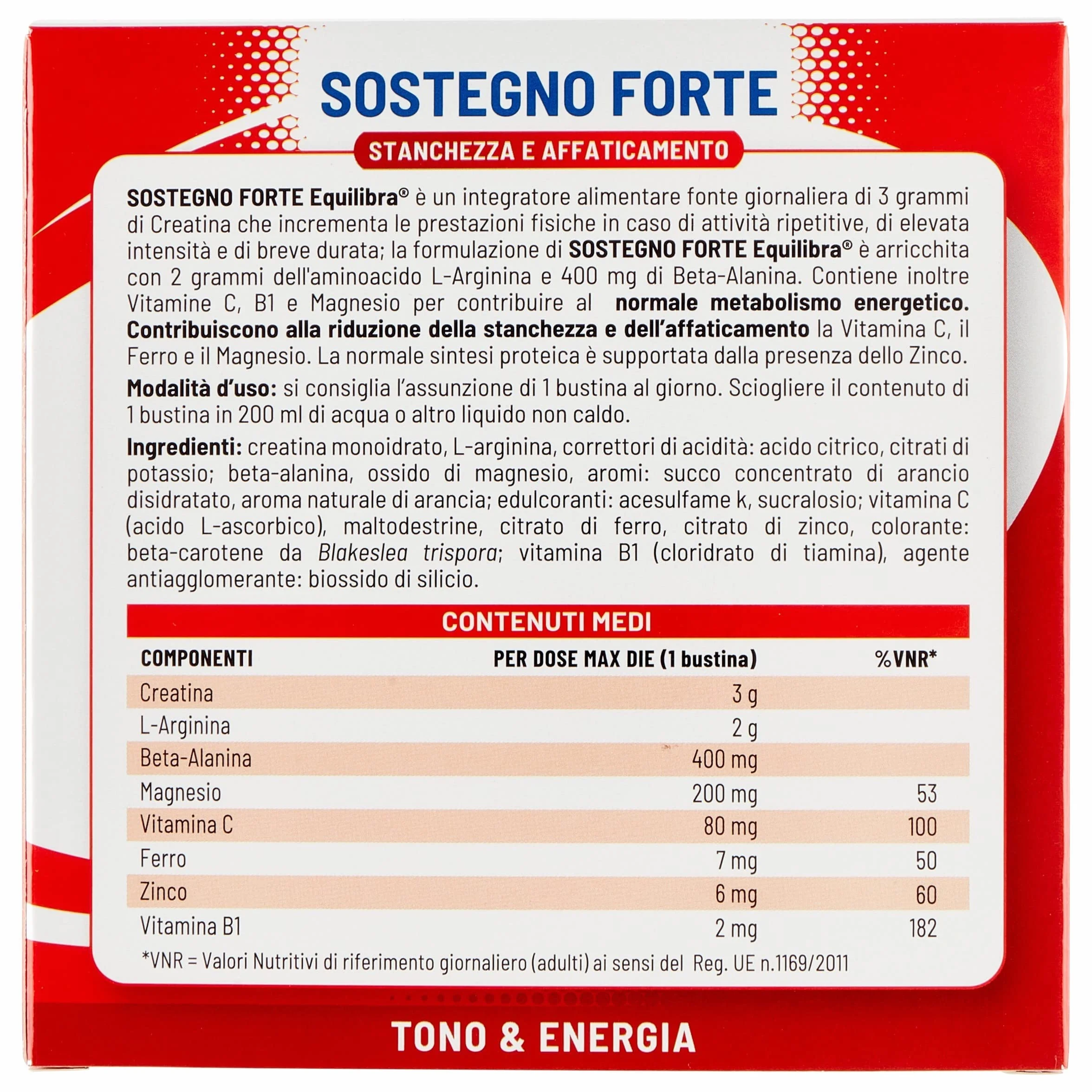 Equilibra Integratore Alimentare con Creatina, Arginina, Vitamine C, B1, 22 Bustine Monodose