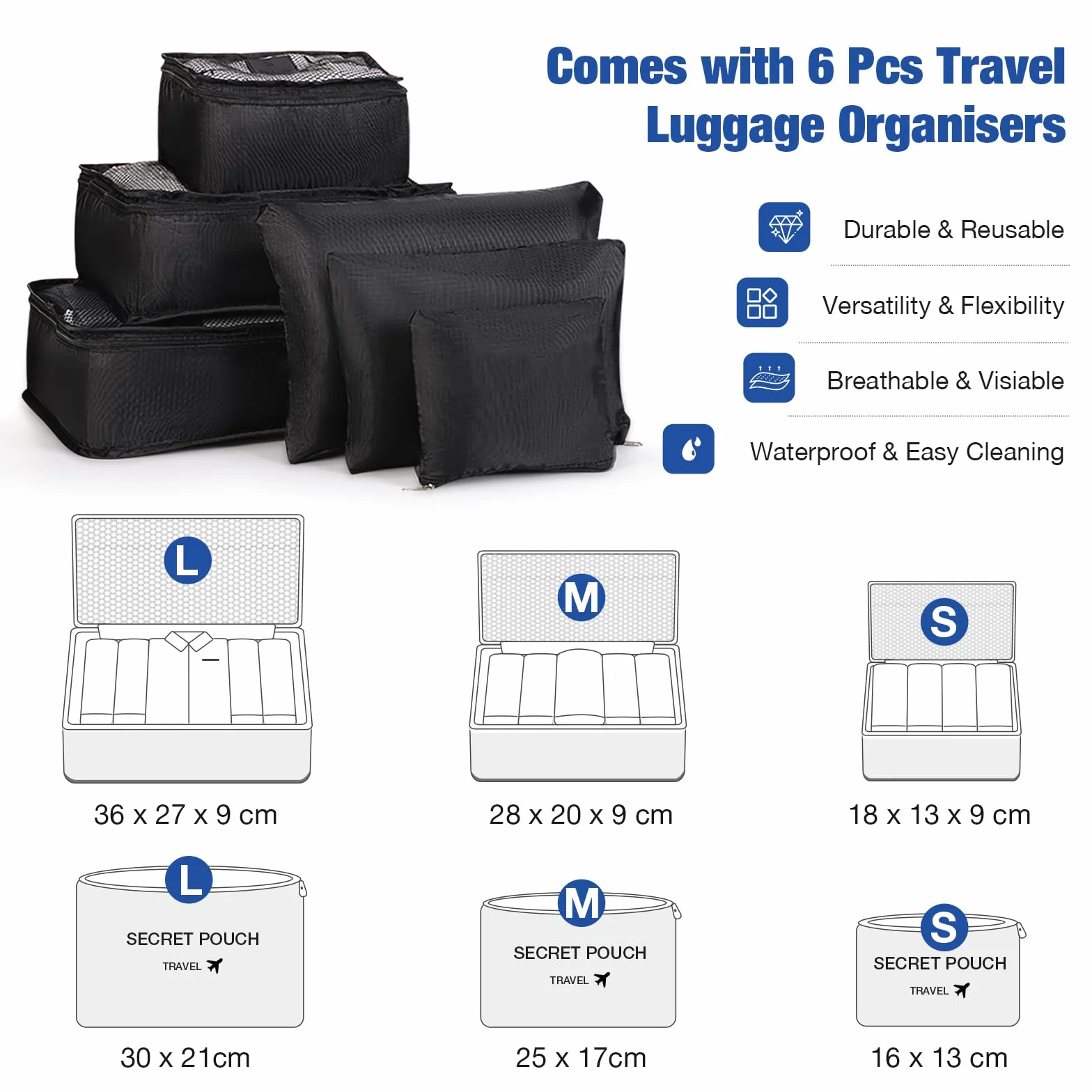 Lekeinchi Trolley Bagaglio a Mano 55x40x20 Espandibili 25-38L Valigia con 6 Tasche Organizer per Laptop Nero