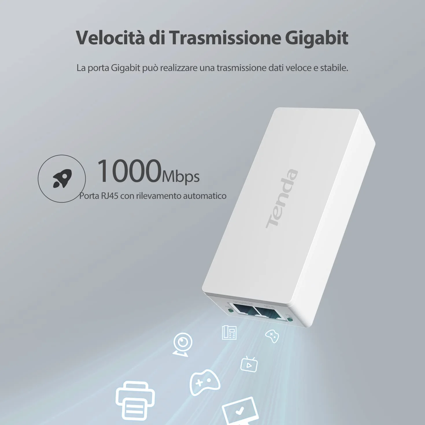 Tenda POE30G-AT Gigabit PoE Injector IEEE 802.3af/at, Uscita 48V-54V/30W, 10/100/1000 Mbps Ethernet PoE Adapter, Plug and Play, Fornisce Potenza fino a 100 Metri, Bianco
