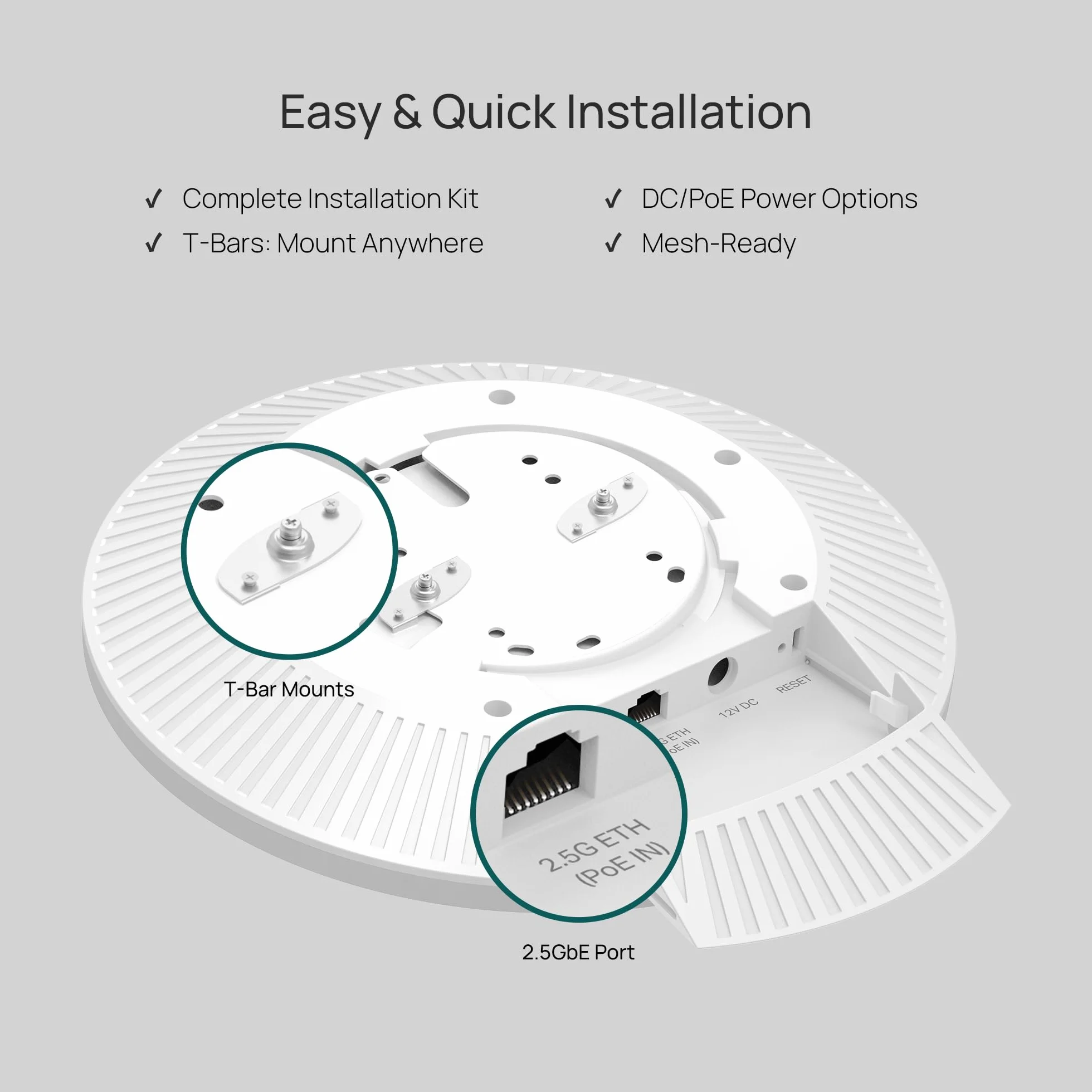 TP‑Link Omada EAP770 - Punto di accesso WiFi 7 Tri-banda da soffitto, fino a 11 Gbps, porta 2,5 GbE, PoE, Mesh, Roaming Continuo