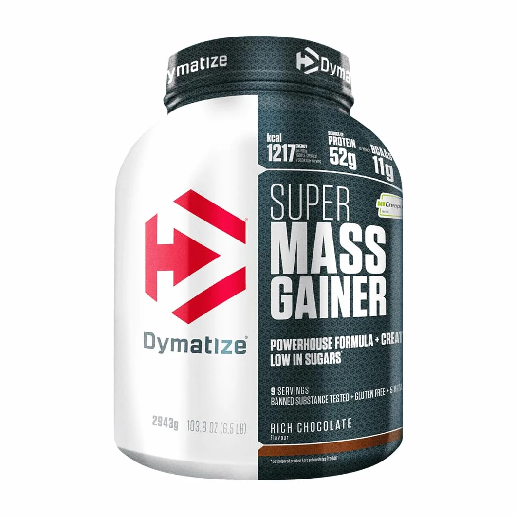 Dymatize Super Mass Gainer Rich Chocolate 2943g Weight Gainer Polvere Carboidrati Creapure Creatina BCAA Caseina