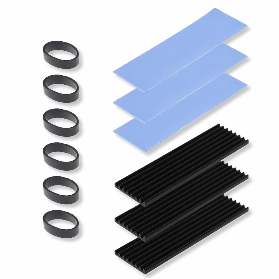3 pcs Dissipatore SSD M.2, Termici in Silicone, Dissipatore NVMe in Alluminio, Cooler per Dispositivi Semiconduttori, Heatsink 2280 PCIE NVME CPU (nero)