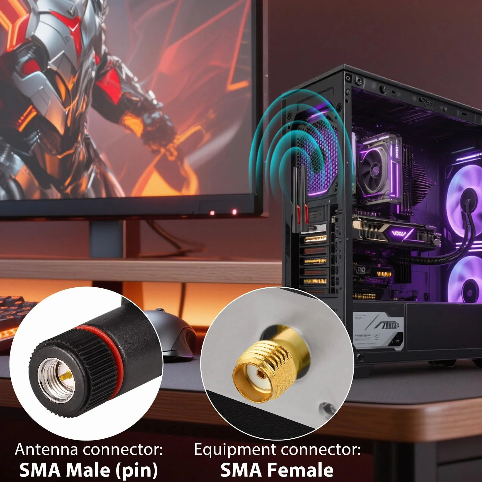 Superbat Antenna WiFi Doppia Banda 2,4 GHz 5 GHz 5,8 GHz Antenne WLAN SMA Maschio 8dBi per PC Desktop Scheda Madre Scheda PCI WiFi Bluetooth Router Rete Wireless (2 pezzi)