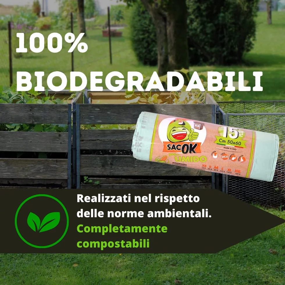 Sacchi Umido 50x60 cm Biodegradabili con Manici per Raccolta Differenziata da Interno