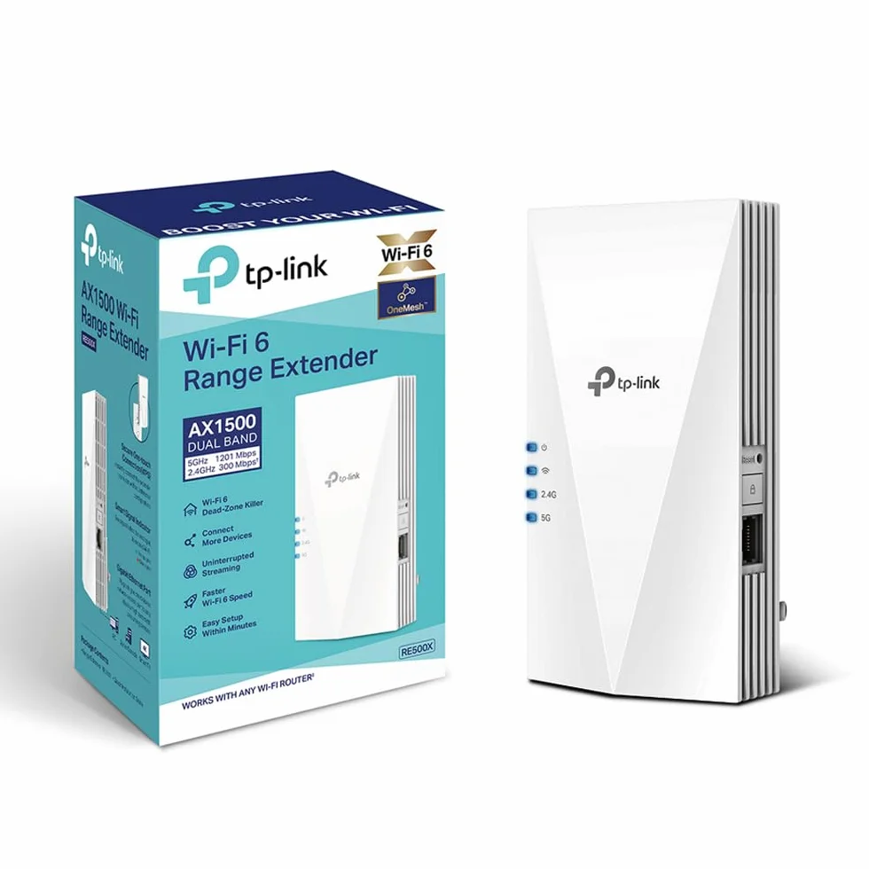 TP-Link Ripetitore WiFi 6 RE500X, Amplificatore Dual Band AX1500Mbps, Extender WiFi, 1 Porta Gigabit Ethernet