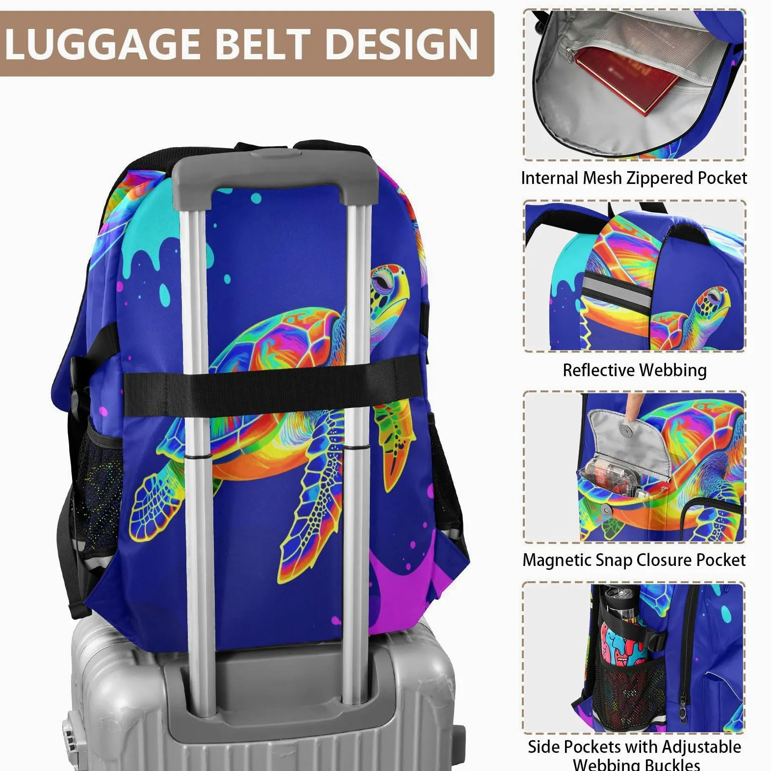 Grande zaino da viaggio blu tartaruga borsa da lavoro 44,5 cm
