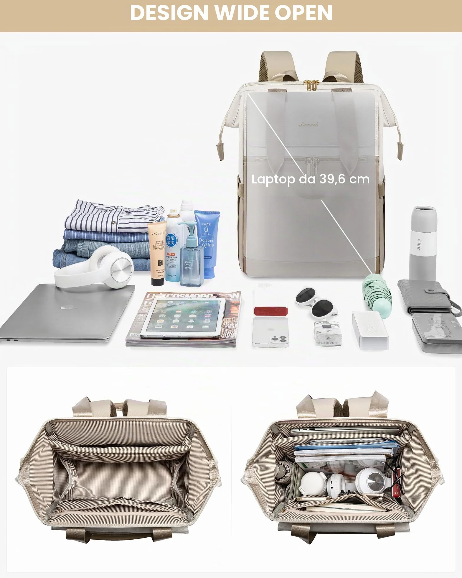 LOVEVOOK Zaino Porta PC Donna 15,6 Pollici, Antifurto e Impermeabile, Con Porta USB per Lavoro, Università, Viaggi, Docente, Ufficio, Scuola