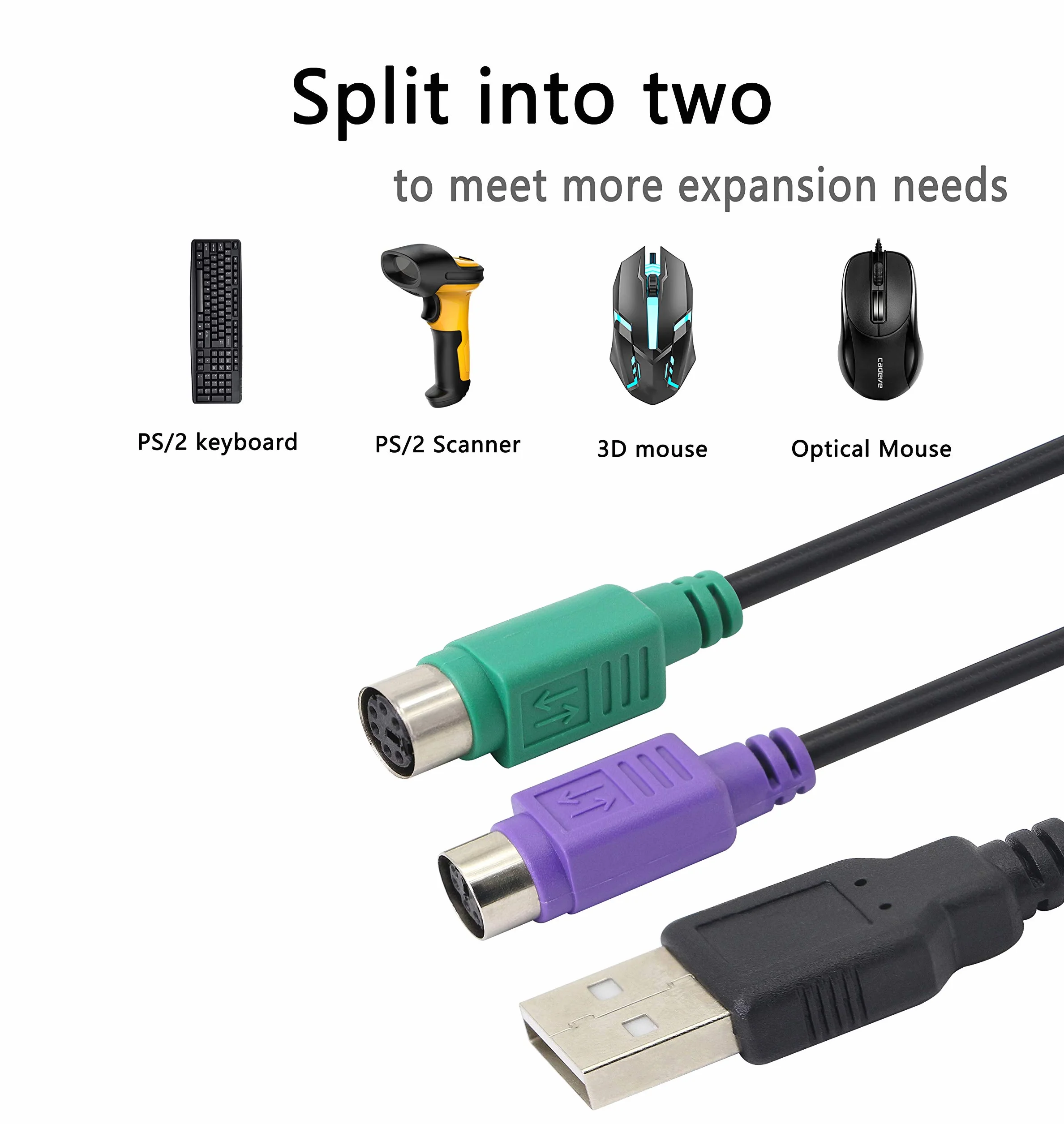 HONGLEI - Adattatore da USB a PS2, tastiera e mouse PS2 a USB, cavi convertitori, per tastiera e mouse, plug and play, nessun driver richiesto