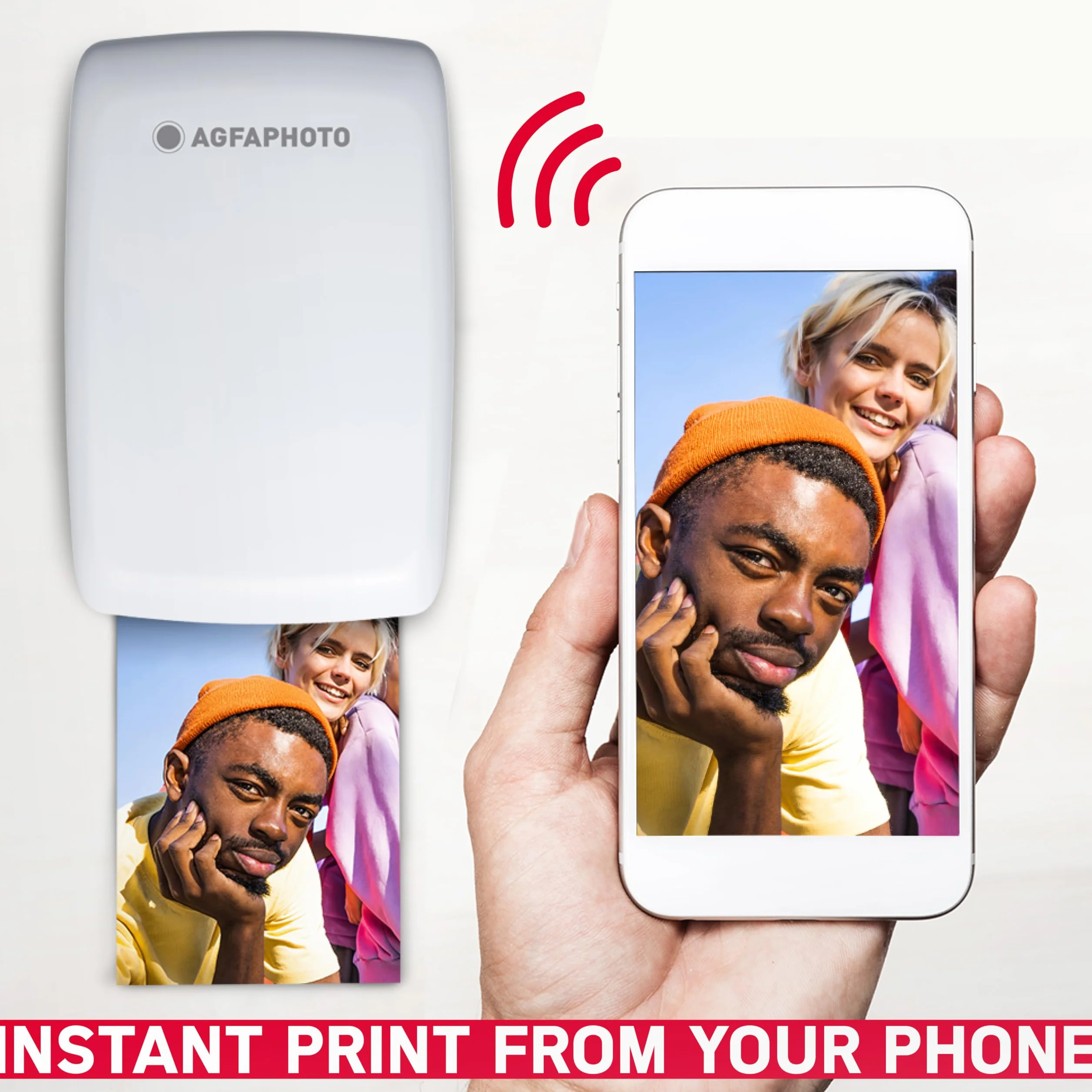 AGFA PHOTO Mini P.2 - Stampante Portatile Zink per Foto Istantanee - Stampa Facile e Veloce - Stampante Fotografica 75 x 50 mm Portatile senza Inchiostro per Smartphone e Tablet - Bianco