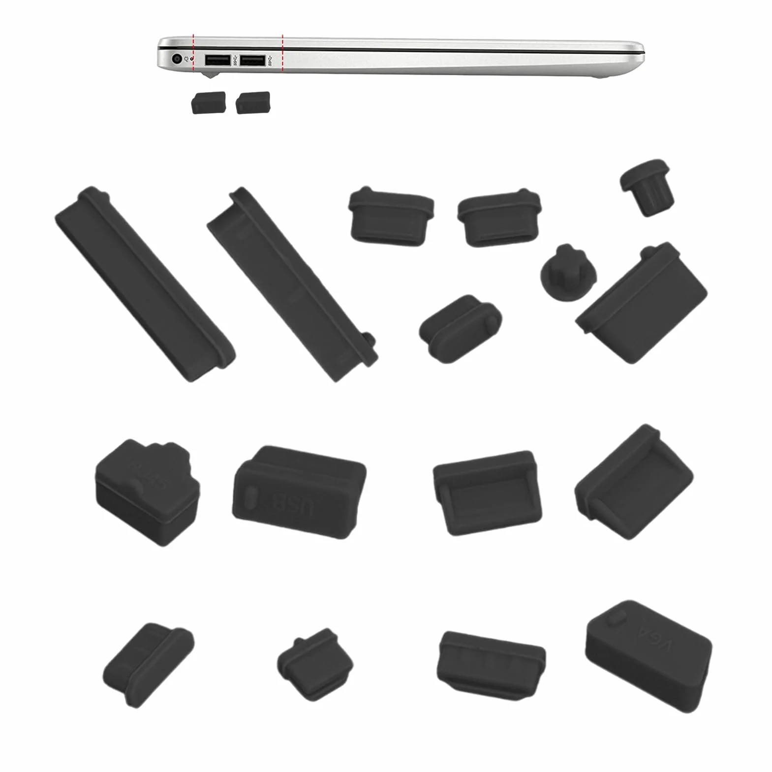 Presa - C, Cache - C, Tappo - per porta computer portatile, 16 pezzi di copertura, tappi - in morbido silicone per porta ordina