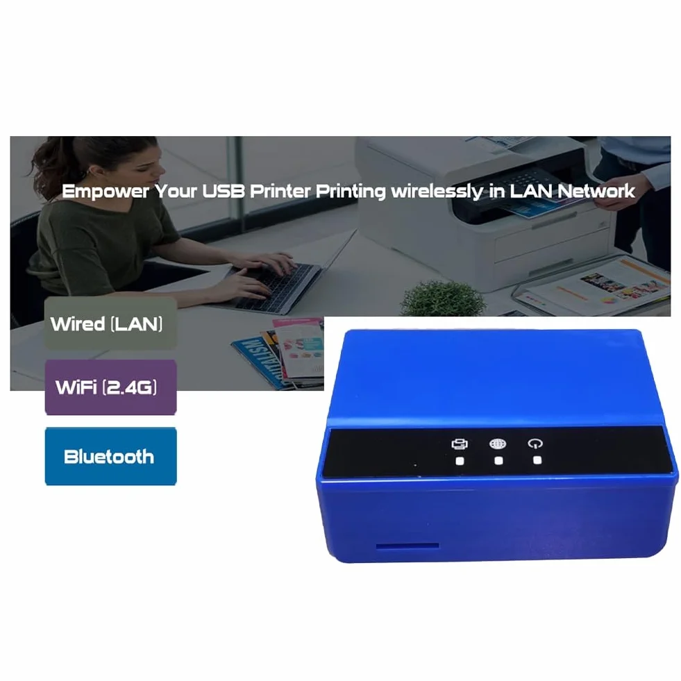 Server di Stampa Bluetooth Ethernet WiFi, Trasforma La Tua Stampante USB in Una Stampante Wireless. Spina UE