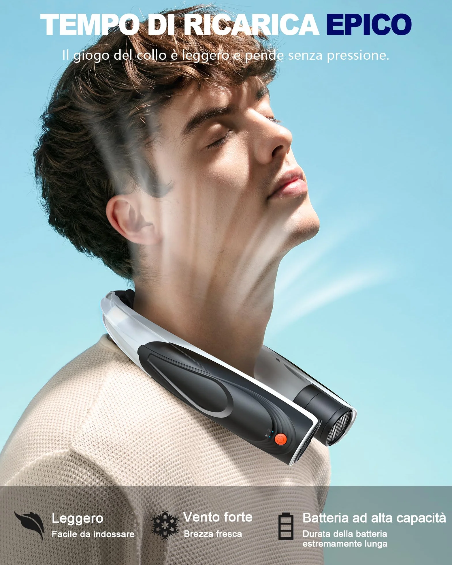 Ventilatore per il collo, 6000 mAh Ventilatore personale portatile, 6 velocità, ventilatore per il collo portatile con flusso d'aria a 360° raffreddamento a mani libere, ventilatore USB