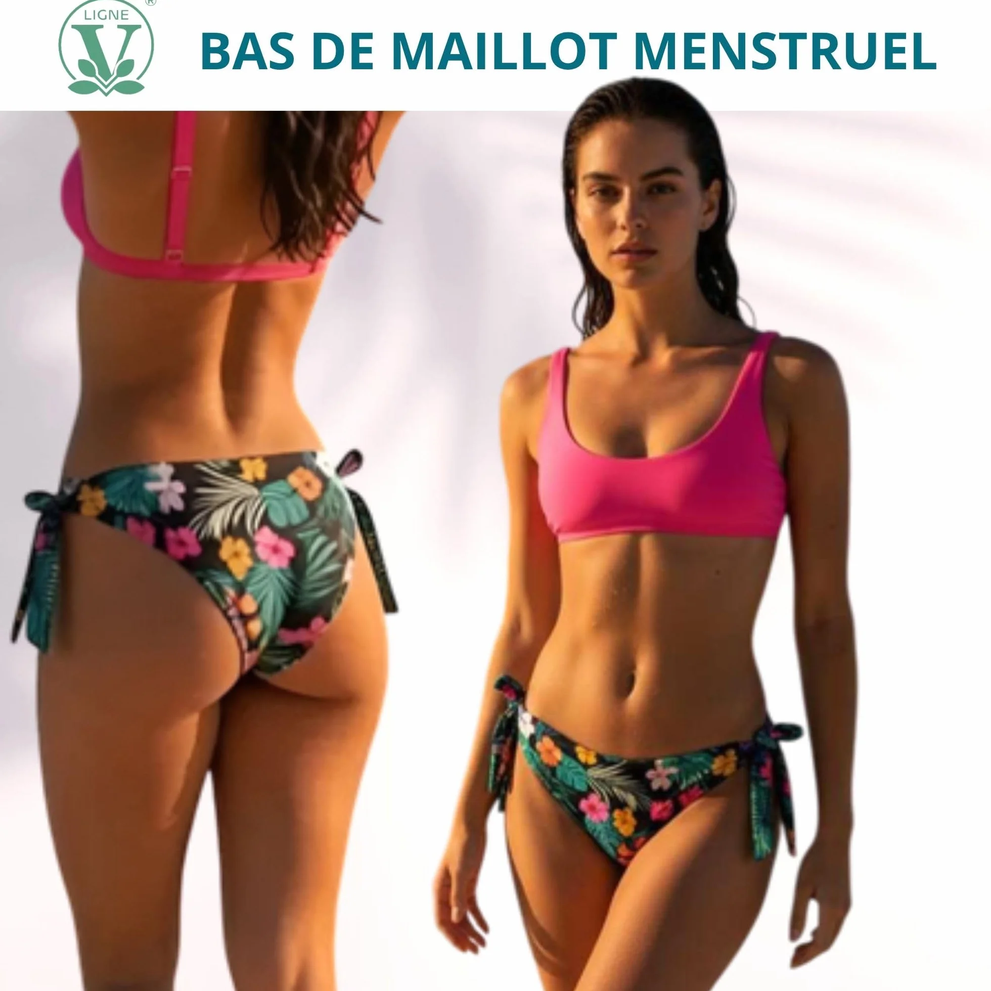 Bikini Mestruale Donna Assorbente Riutilizzabile Costume da Bagno per Flusso Abbondante Lavabile