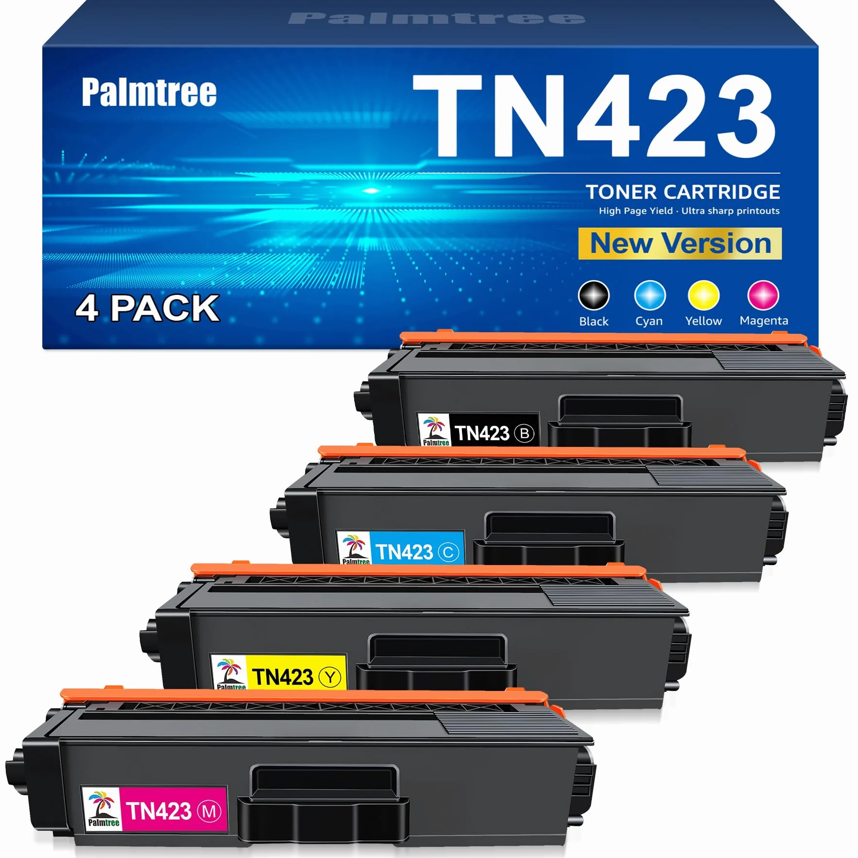 Palmtree TN423 Toner Compatibile con Brother TN-423 TN-423BK TN-421 con Brother MFC-L8690CDW Toner MFC-L8900CDW HL-L8260CDW HL-L8360CDW DCP-L8410CDW DCP-L8410CDN (Nero Ciano Giallo Magenta