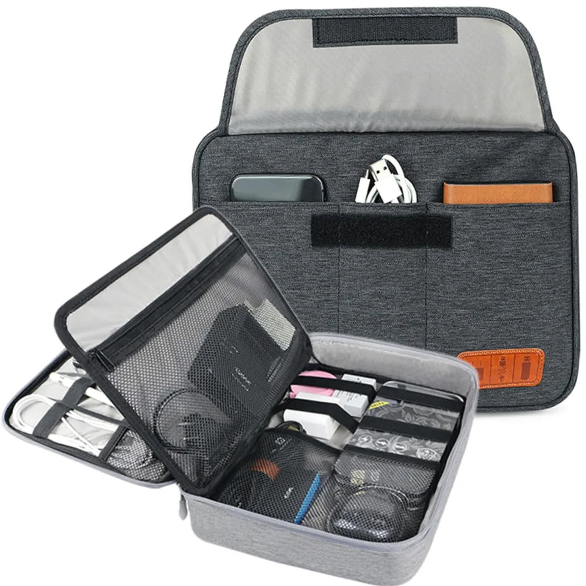 Organizer per Cavi Doppio con Maniglia Borsa da Viaggio per Accessori Elettronici Custodia Digitale Portatile Leggera Nero per Viaggi e Outdoor