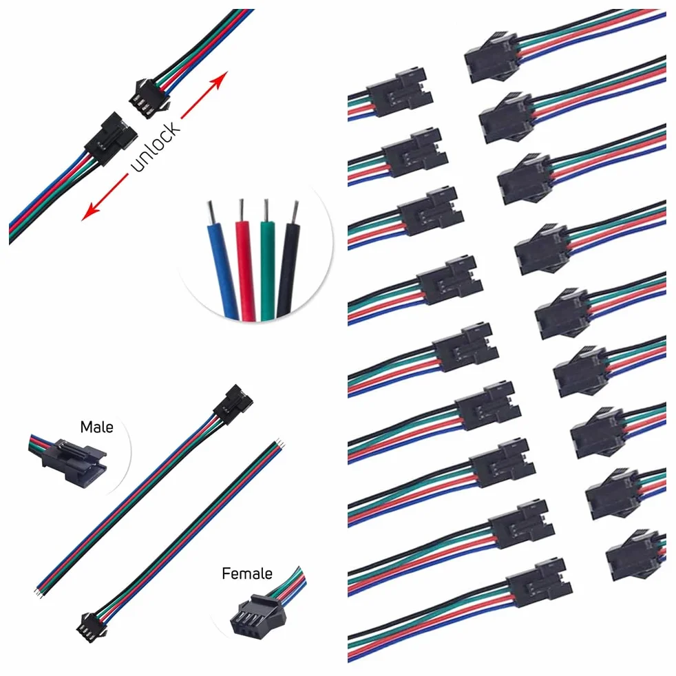 HUAZIZ 20 Pairs 15 cm JST SM 4-Pin Plug Maschio a Femmina Cavo EL Cavo Adattatore, 22 AWG JST 4-Pin Adattatore Micro Elettrico Spina Connettore Maschio e Femmina