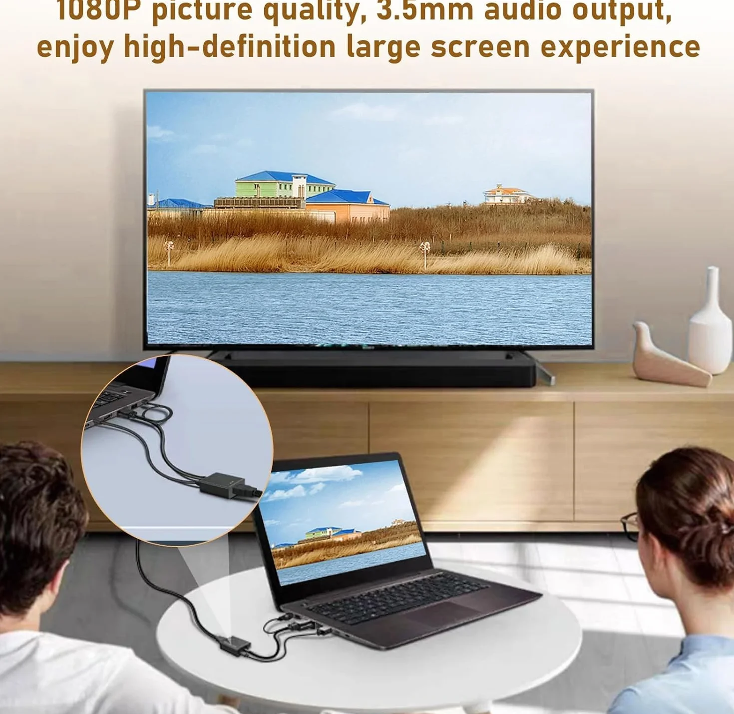 Adattatore da VGA a HDMI, 1080P VGA a HDMI (maschio a femmina) per computer, desktop, laptop, PC, monitor, proiettore, HDTV con cavo audio e cavo USB