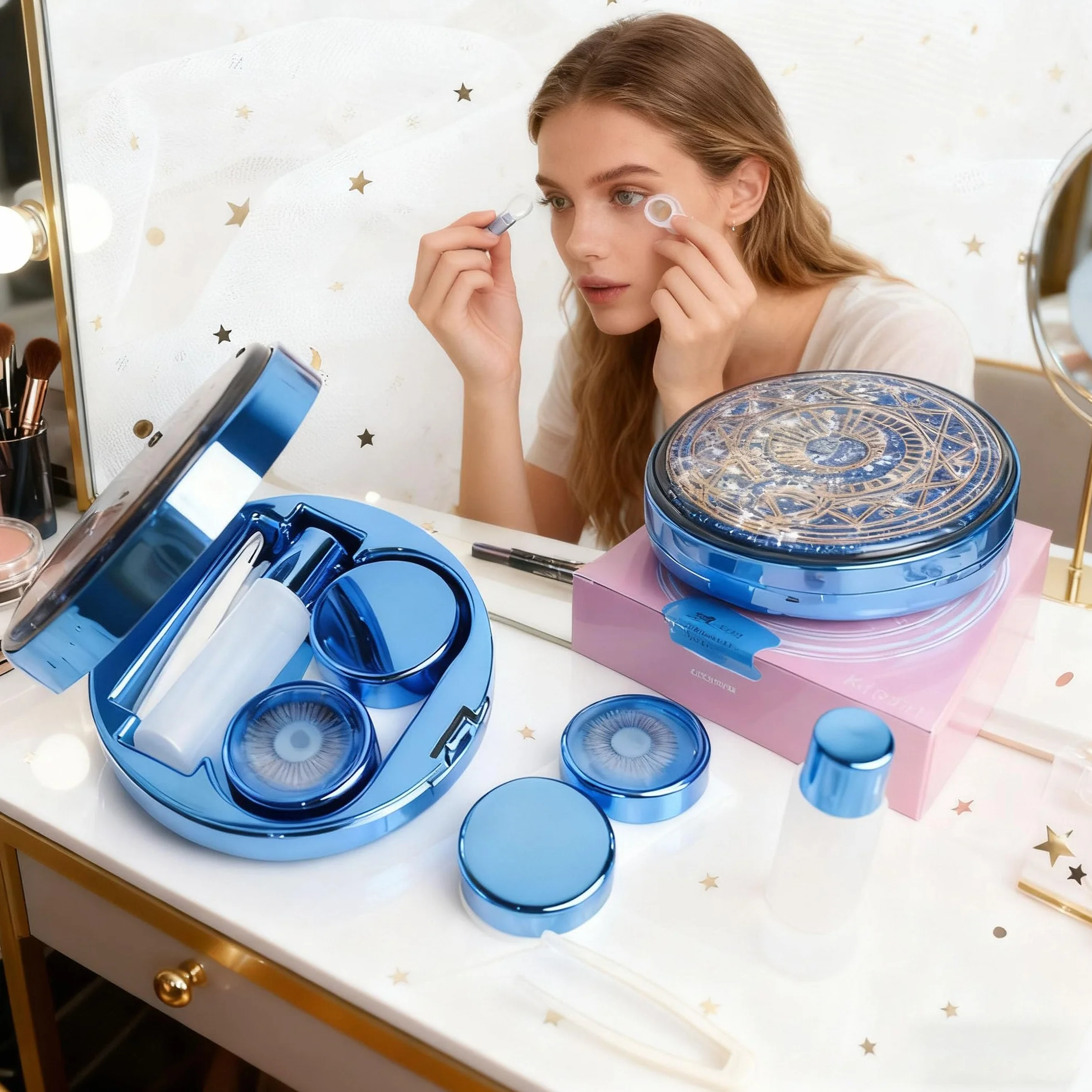 Plastica di alta qualità Contenitore per lenti a contatto Ragazza magica Mini Travel Kit Box con Astuccio per Due flaconi e pinzette