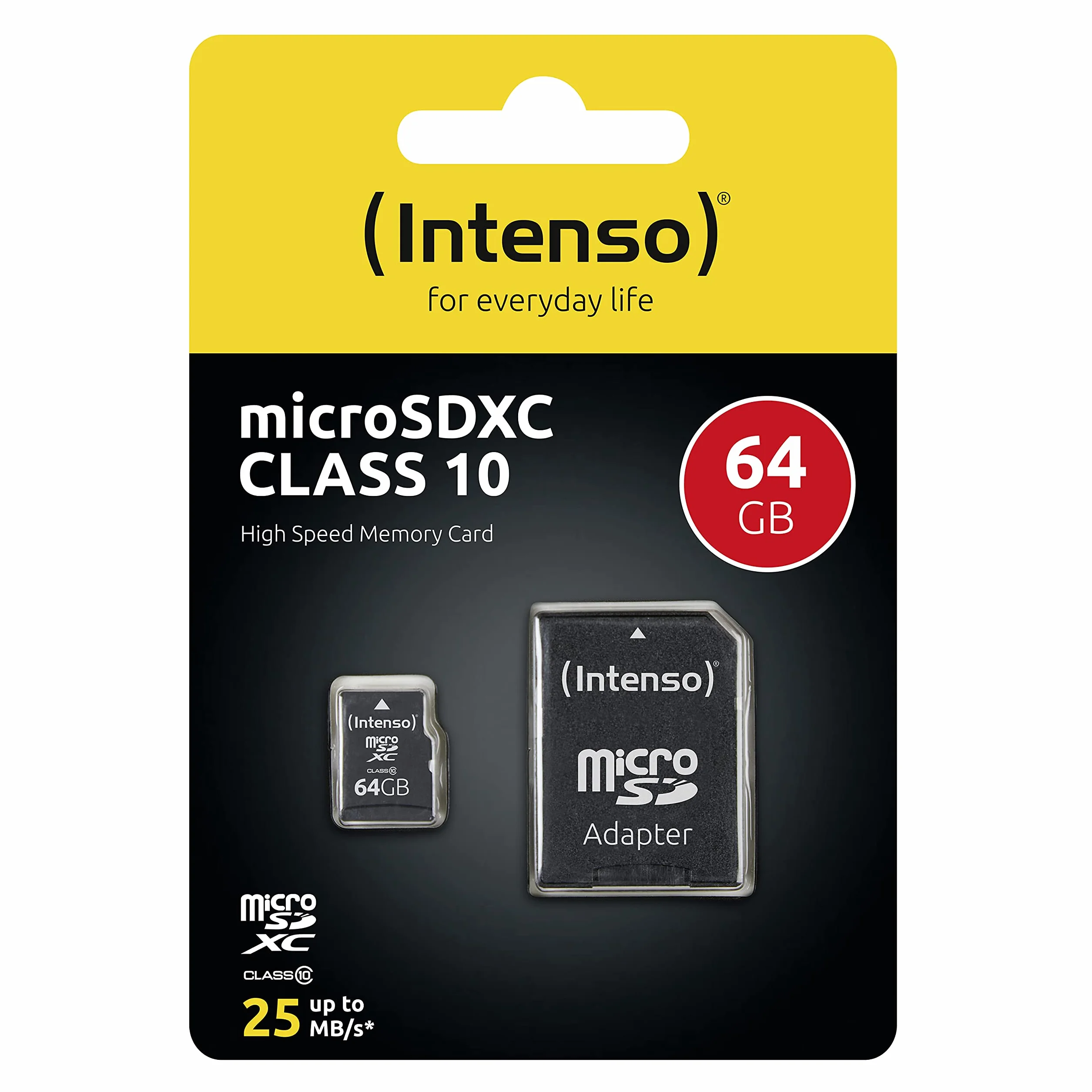 Intenso Scheda di memoria MicroSDXC da 64 GB, Class 10 (con Adattatore SD), Nero