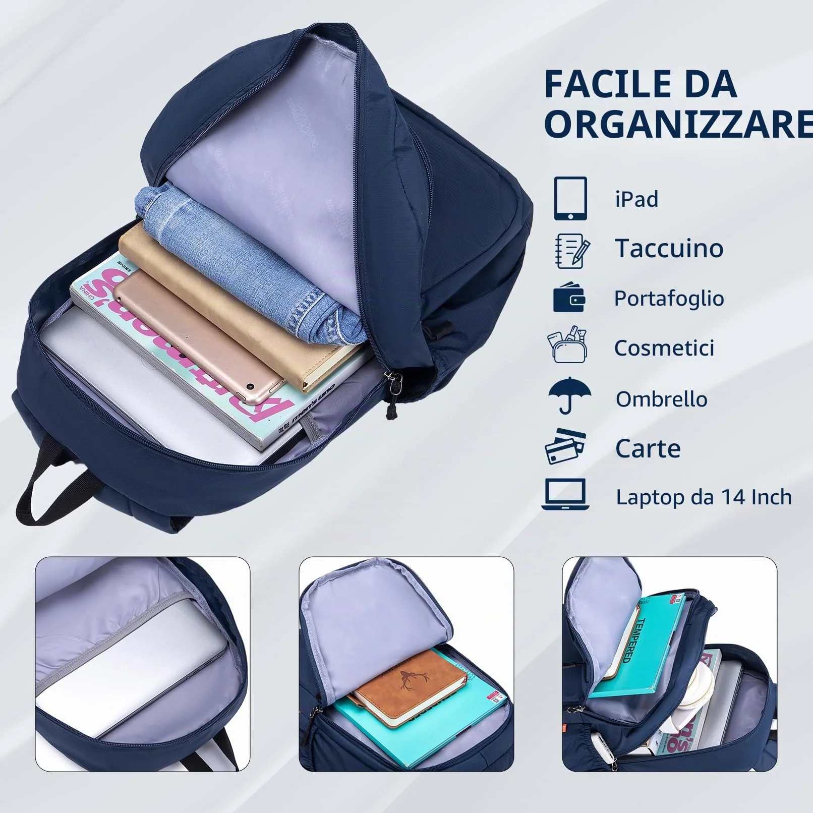 40X30X15 Air France British Airways Wizzair Vueling Zaino da Viaggio Aereo Bagaglio a Mano, Impermeabile Nylon Zaini Bagaglio a Mano Zainetto Porta PC 14 Pollici Con Vano per Computer