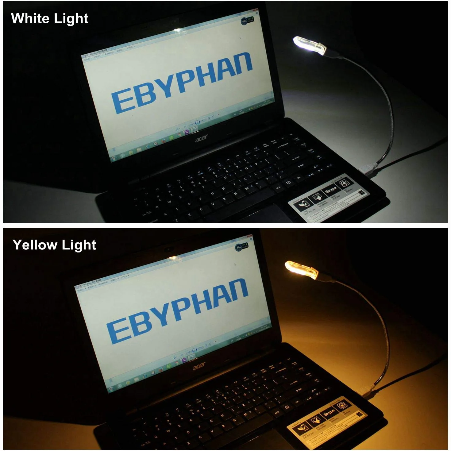 LED Lampada USB, Luce LED USB Portatile, Luce Tastiera per PC Computer, Lampada da Lettura Regolabile, Collo di Cigno Flessibile + Luci Bianche/Gialle