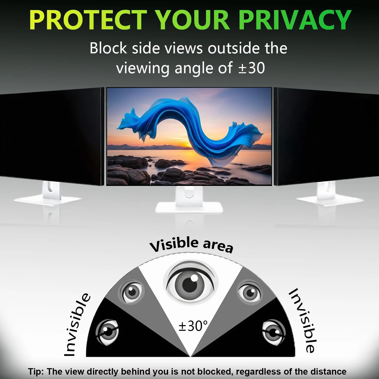 2 Pièces Pellicola Privacy 27 Pollici 16:9 (59.7x33.6cm) Monitor - Filtro Privacy Schermo Luce Blu & Anti-Riflesso, Rimovibile | Filtro privacy per schermi PC piatti e curvi