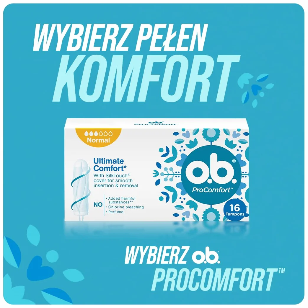 o.b. ProComfort Super Plus 32 tamponi, per sanguinamento molto intenso, materiali vegetali 100%