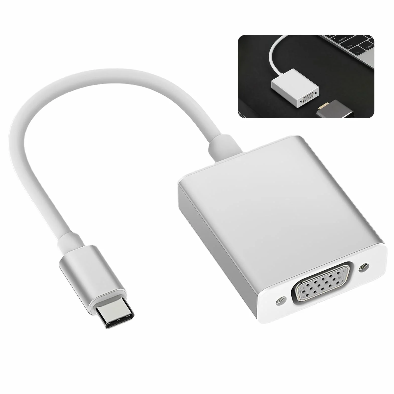 Nazaz Adattatore da USB-C a VGA di Alta Qualità, Compatibile con Thund er bolt 3, Convertitore da Type-C Maschio a VGA Femmina per Laptop, Smartphone e Tablet, Risoluzione 1080P HD