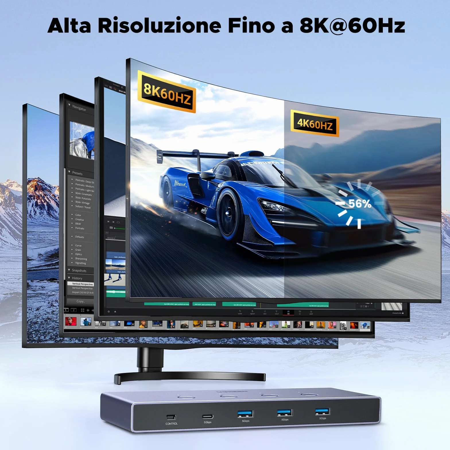 UGREEN Switch KVM HDMI 2.1 4 in 1 out 8K@60Hz USB 3.0, Switch USB 3.0 a 4 Porte per la Condivisione di 2 PC, 1 Monitor, Tastiera, Mouse, Stampante e Disco Rigido