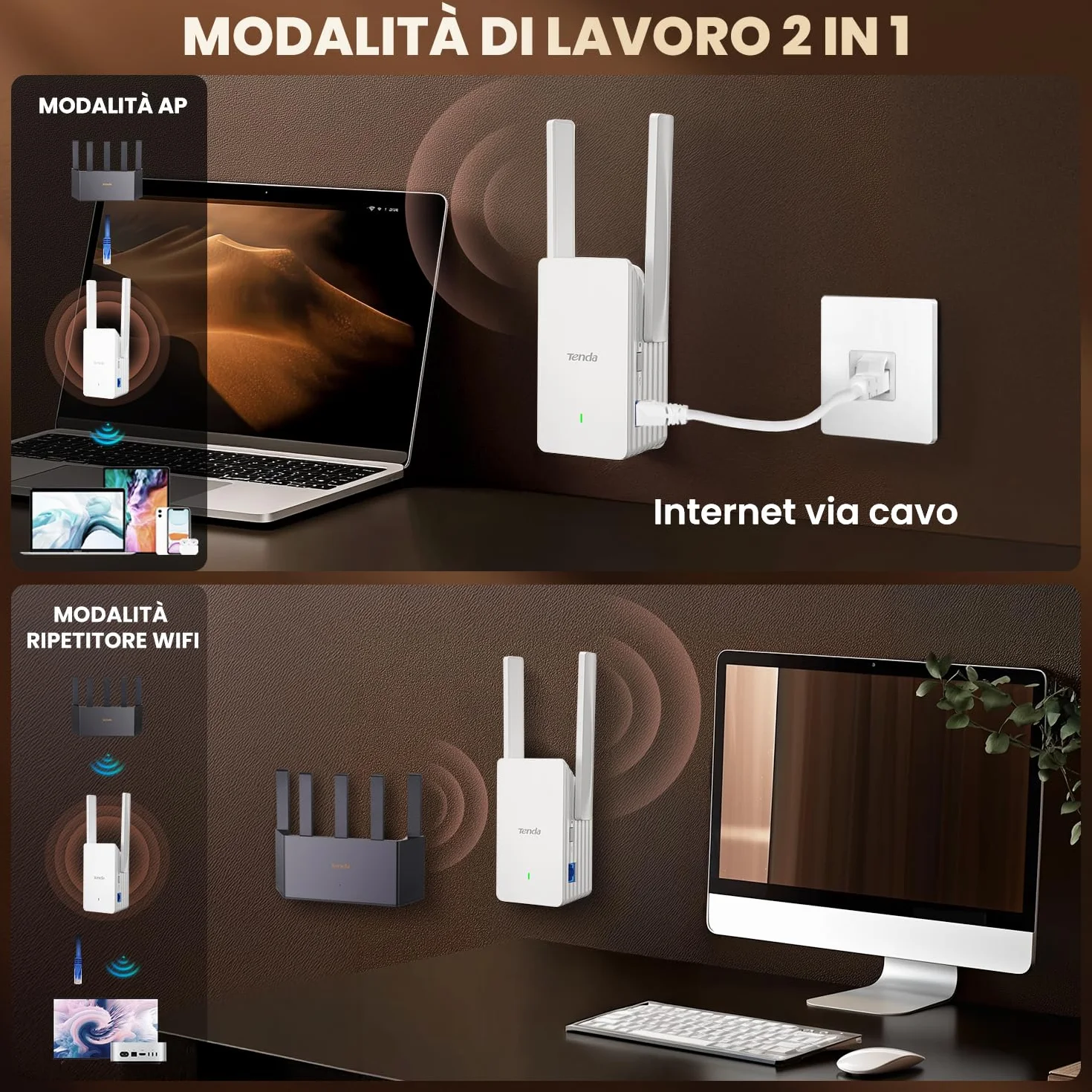 Tenda Ripetitore WiFi 6 A23, Amplificatore Dual Band AX1500, WiFi Extender, Access Point, Porta Gigabit Ethernet, Compatibile con Tutti i Box Internet, Facile Installazione