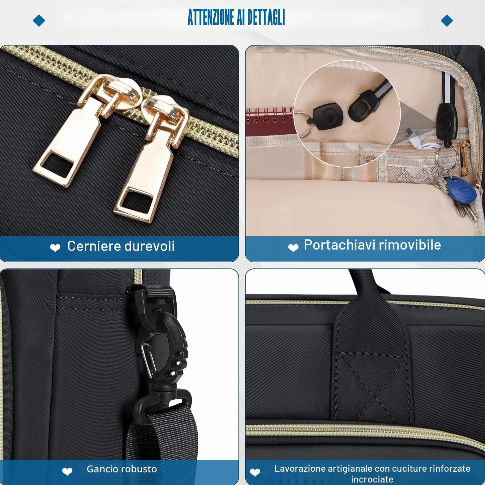 RAINSMORE Borsa Porta PC 17,3 Pollici Borsa Lavoro Donna Impermeabile Borse Computer Borse Documenti Messenger Portadocument per Università Insegnante Ufficio Nero