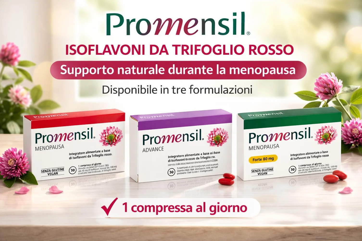 Promensil Forte Integratore Menopausa Isoflavoni Trifoglio Rosso 60 Compresse