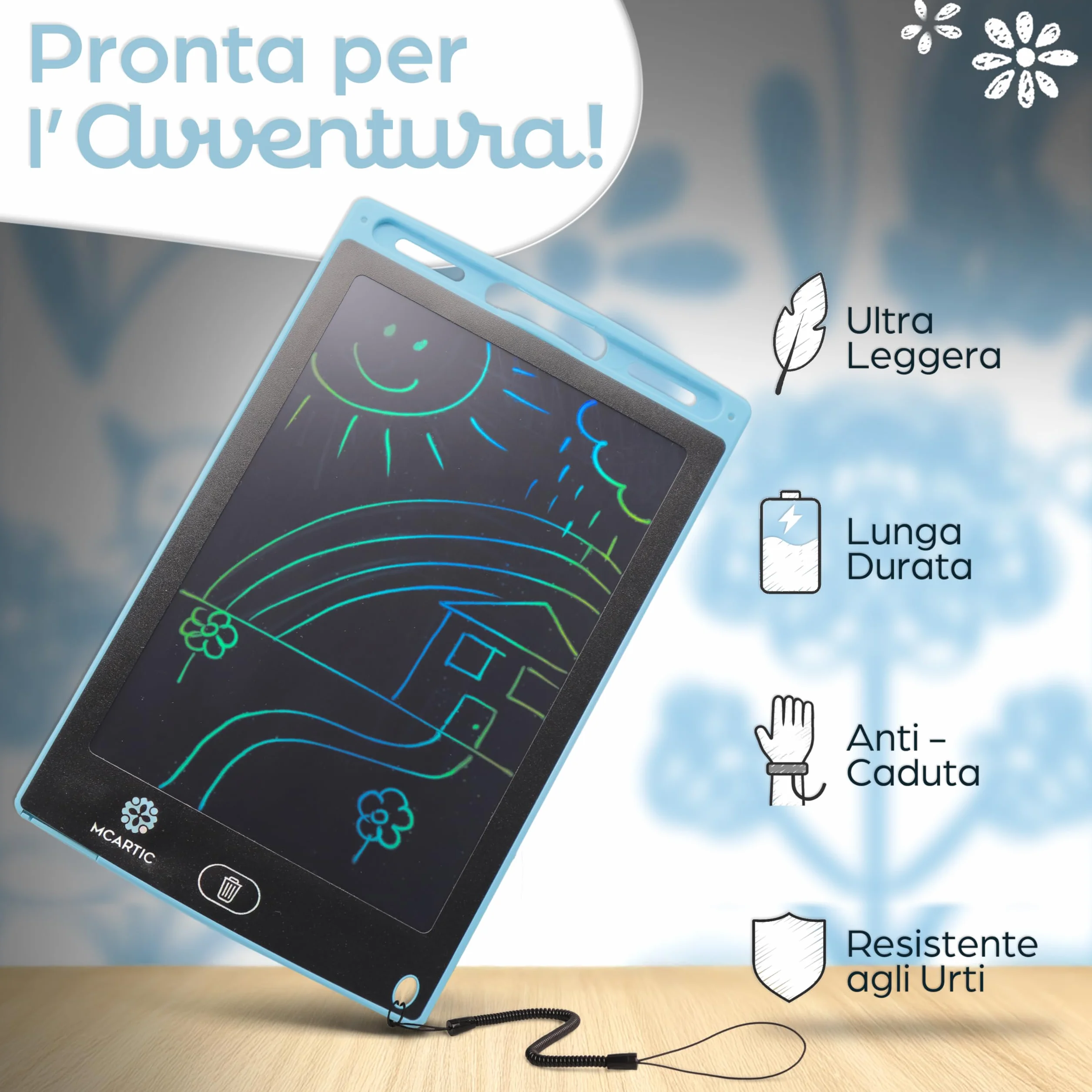 Lavagnetta Cancellabile Bambini 18,5 Pollici - Tavoletta Grafica da Disegno con Penna e Blocco Schermo Portatile