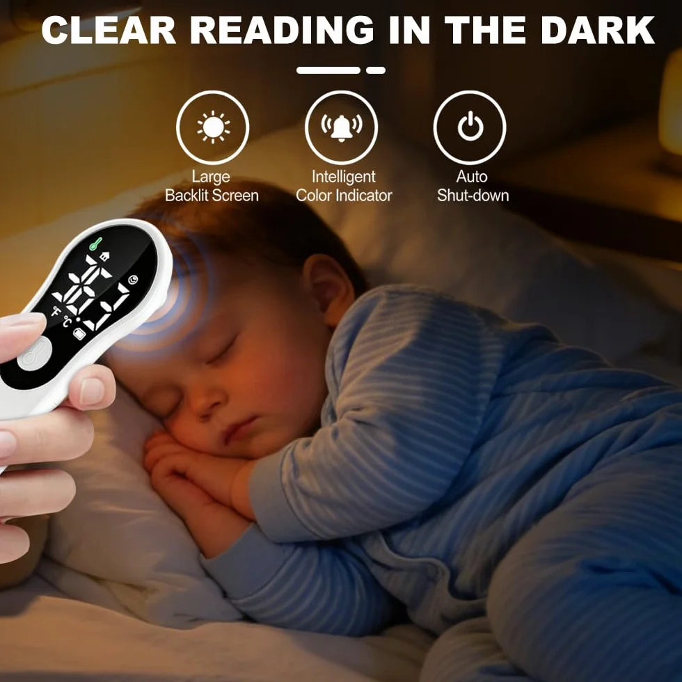 Termometro Febbre Senza Contatto Digitale per Neonato Bambini Adulti Frontale con Allarme Febbre Lettura Istantanea 1s °C/°F Bianco