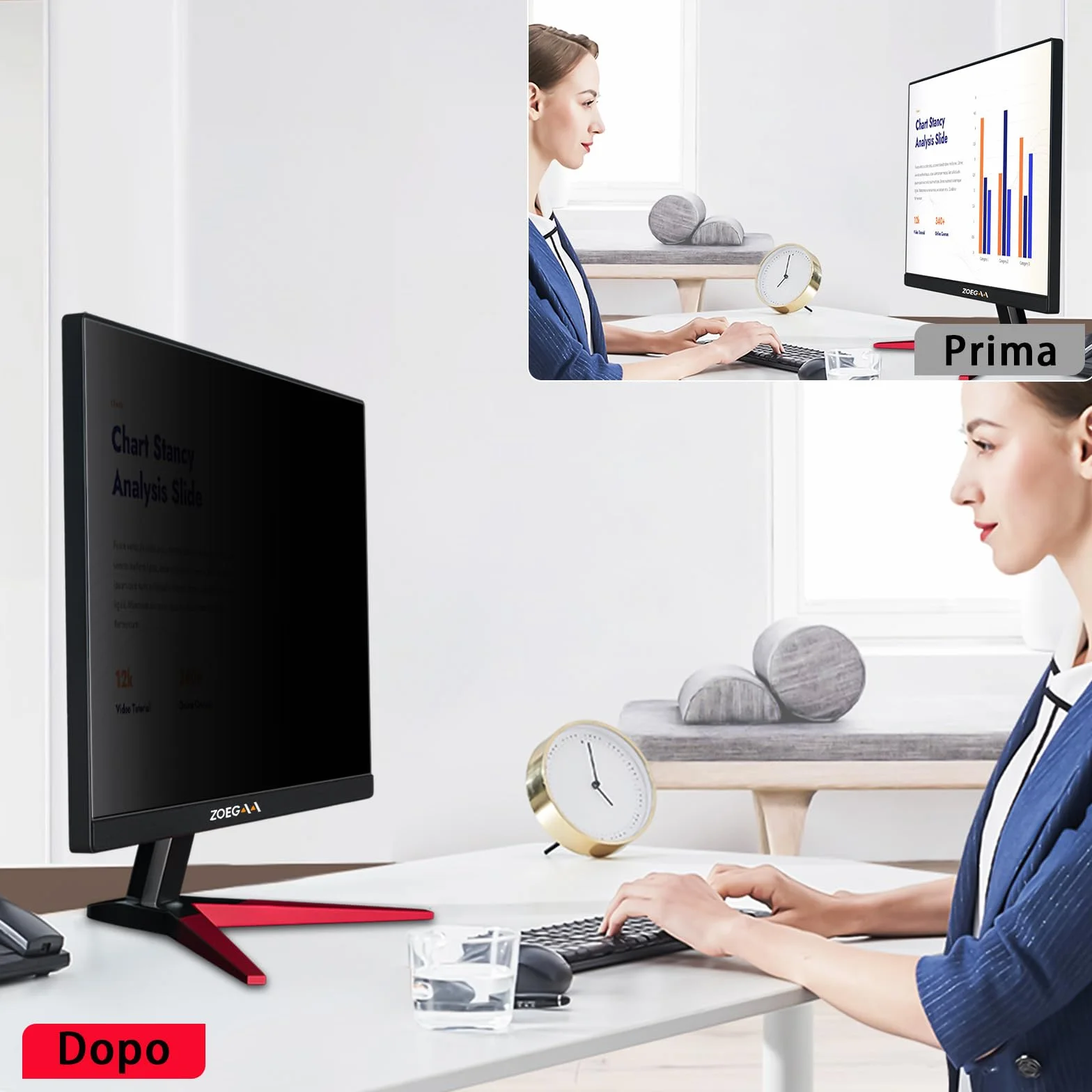 ZOEGAA Confezione da 2 Pellicole Privacy Monitor 24 Pollici per Computer 16:9 - Filtro Privacy Antiriflesso con Protezione Luce Blu per PC, Rimovibile a Doppia Faccia, Protezione Dati a 180°