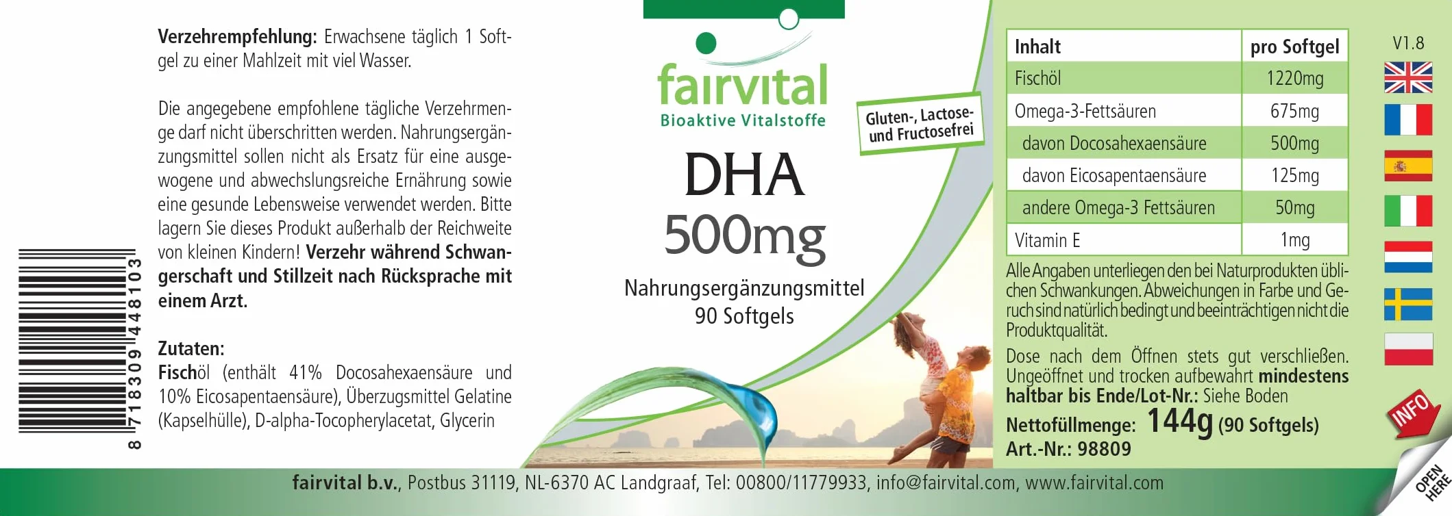 Fairvital Capsule DHA 500 mg 90 softgel Olio di Pesce Alto Dosaggio