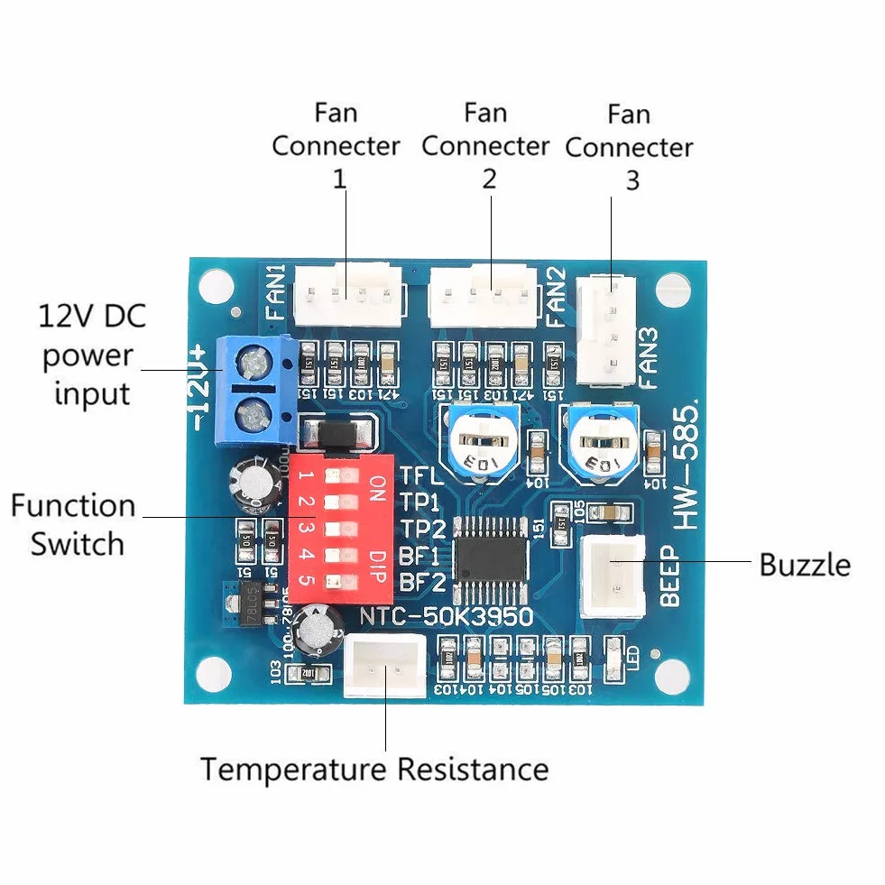Regolatore ventola PC PWM 12V CC Modulo velocità termostato