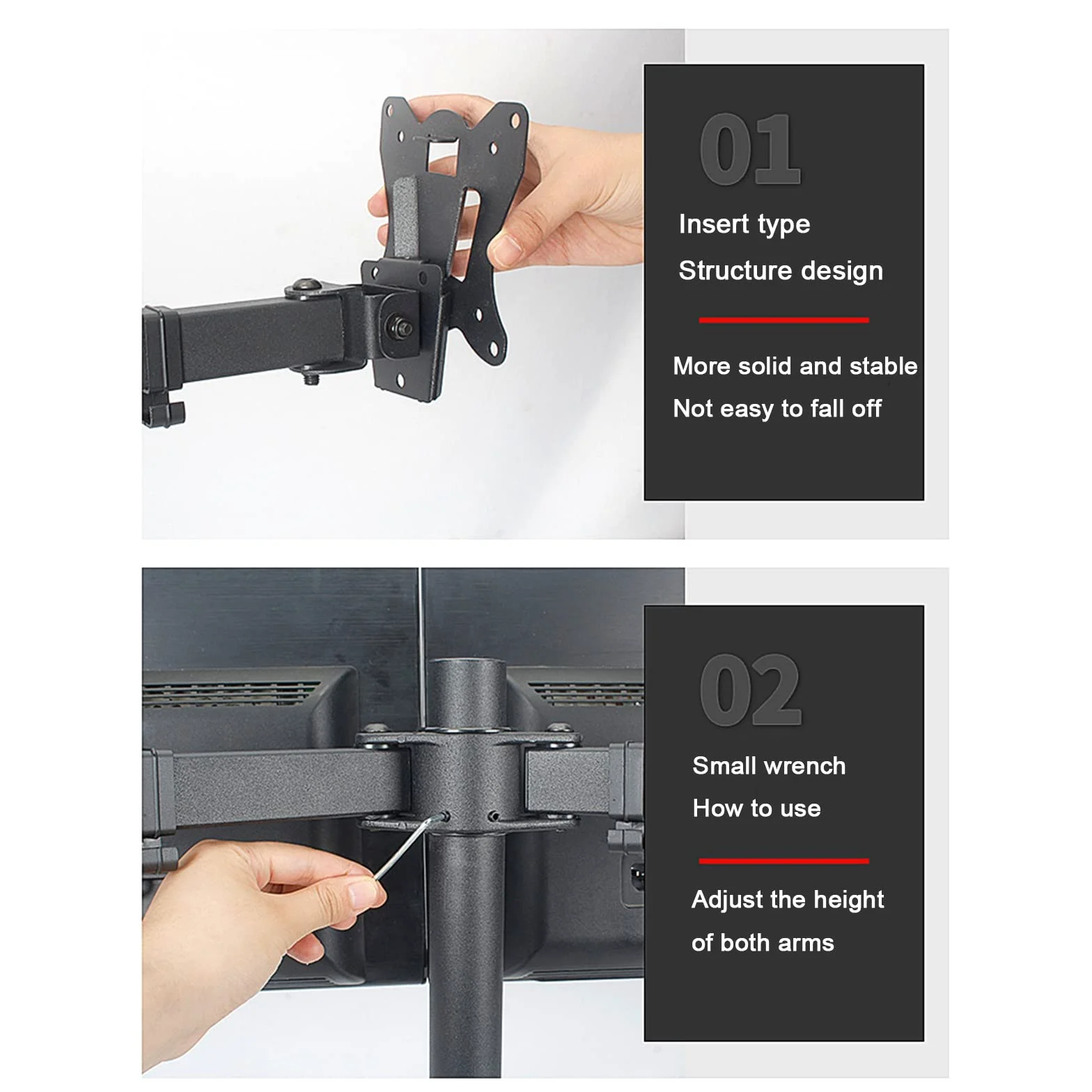Supporto Doppio per Monitor, Robusto Supporto da Scrivania Completamente Regolabile per Schermi da 12 A 24 Pollici, Supporta 2 Schermi Fino A 10 Kg/22 Libbre Ciascuno