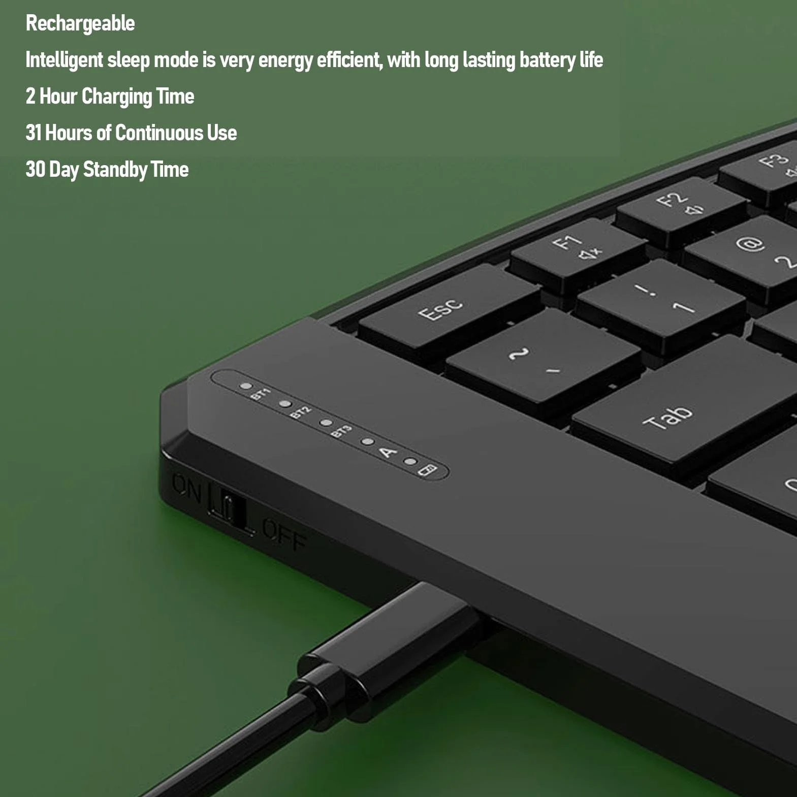 Fabater Tastiera Ergonomica Pieghevole, Tastiera Bluetooth Pieghevole Divisa con Copertura in Pelle PU, da Viaggio Portatile Ultra Sottile Ricaricabile Tramite USB-C