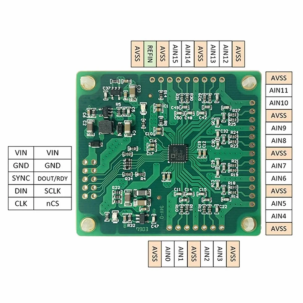 AD7124-8 24Bit Multi-channel ADC Modulo di acquisizione dati AD7124 DC 3.3V/5V RS232 Modulo di acquisizione dati remoto porta seriale