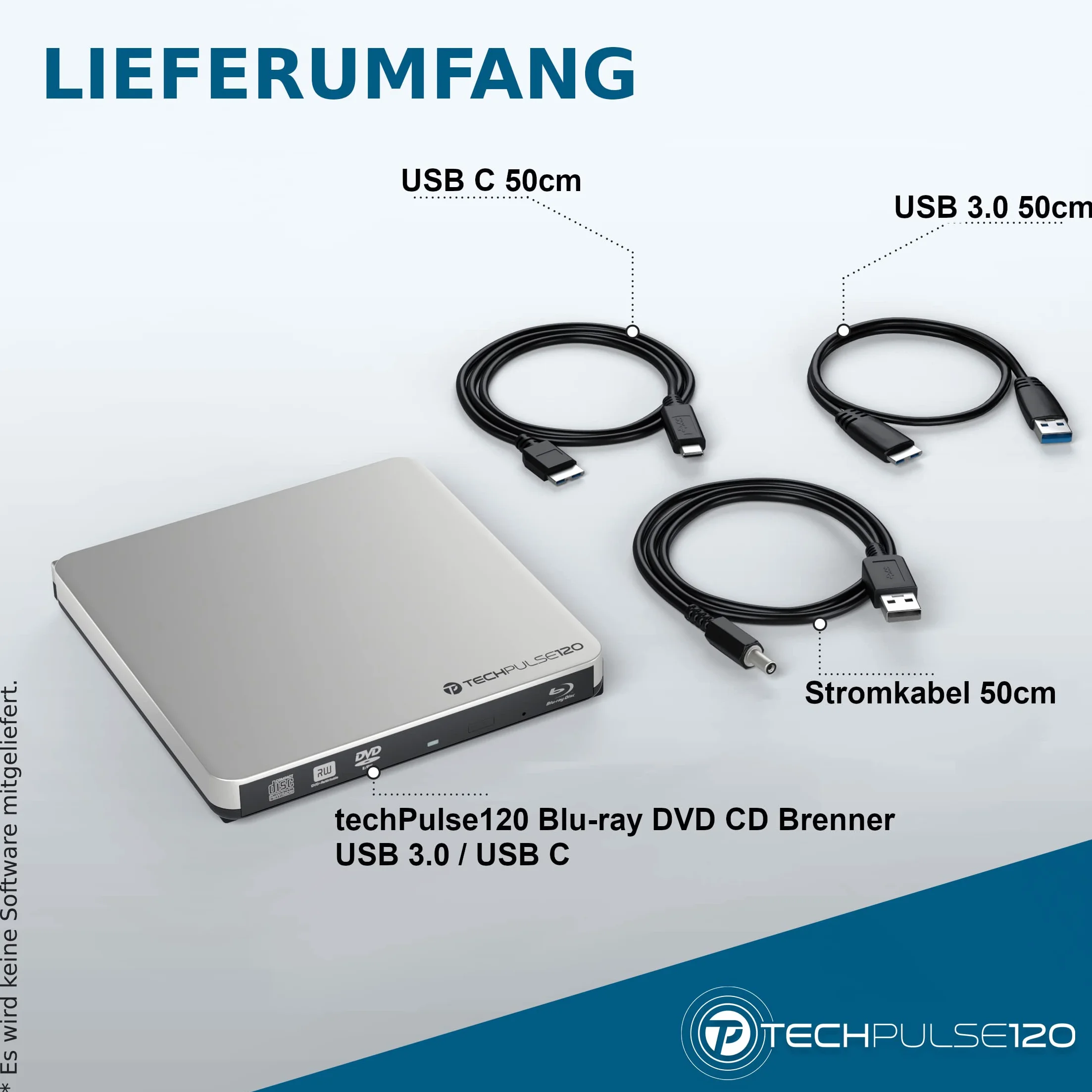 techPulse120, USB 3.0 e tipo C, masterizzatore 3D esterno per Blu-ray, Super Drive Blue-ray, BD, DVD, CD Slim, per computer, notebook, ultrabook, Windows, Mac, OS, Macbook Pro, Macbook Air