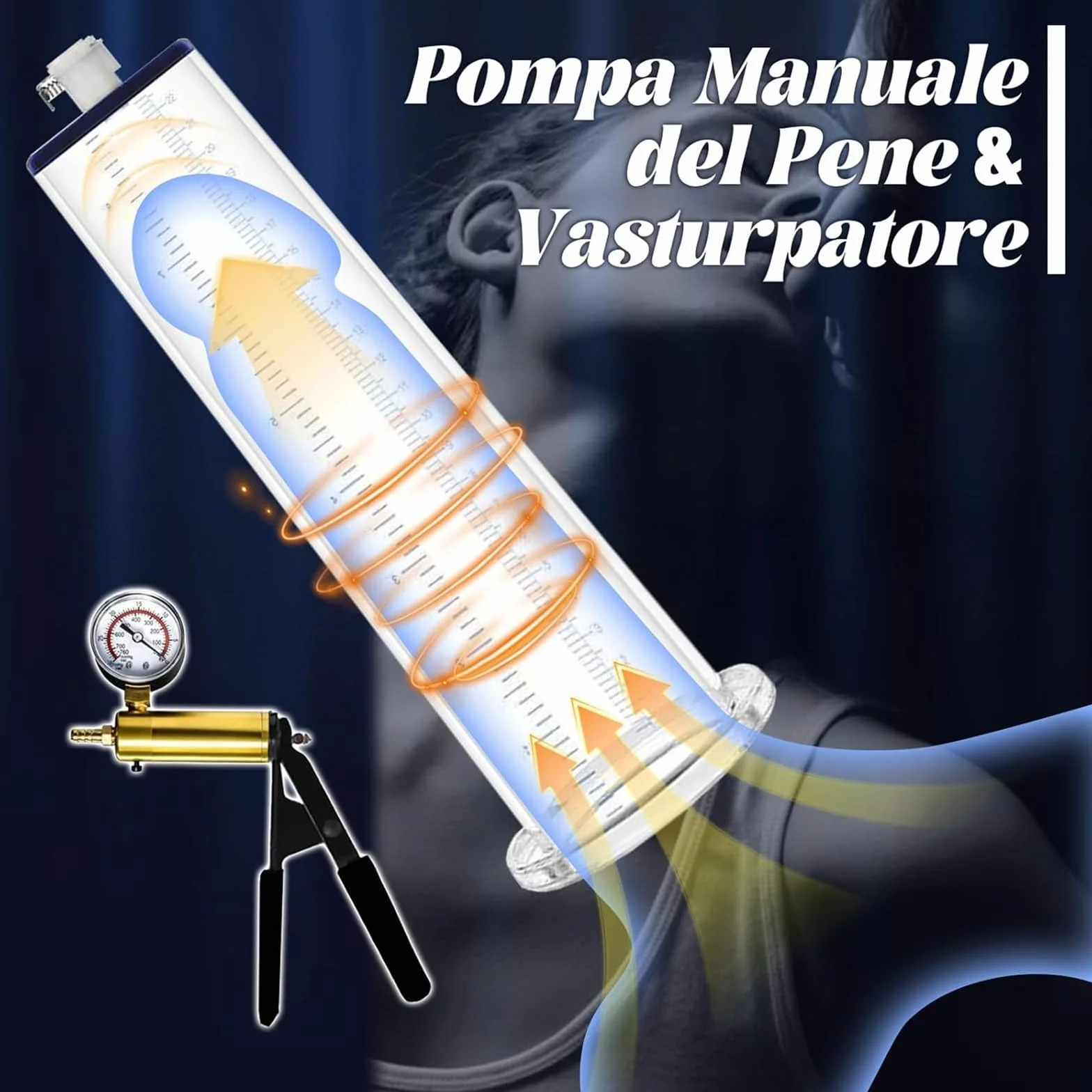 Pompa pene manuale con manometro impugnatura metallo sex toys uomo 2.0in 5.1cm