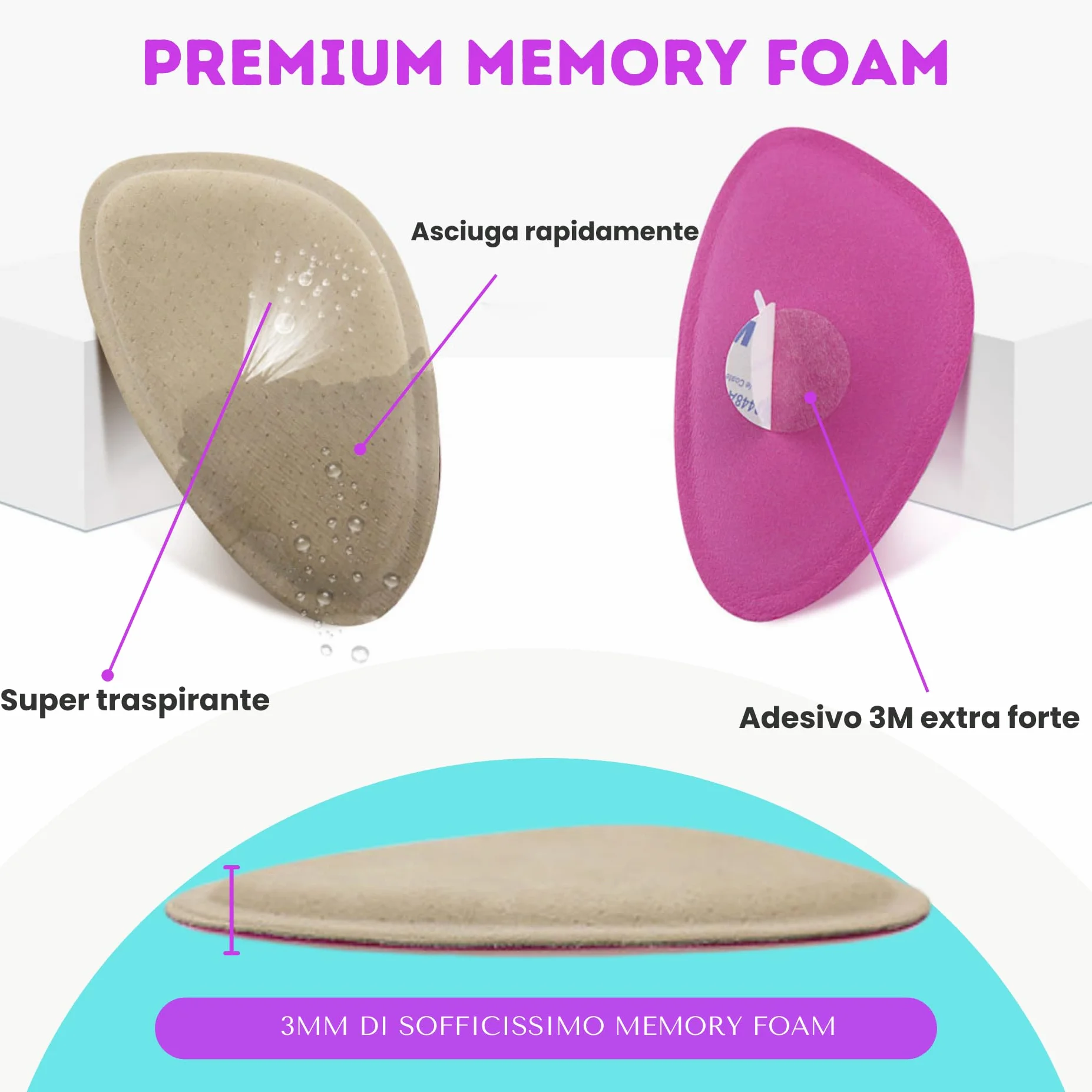 Cuscinetti per avampiedi Premium Memory Foam adesivi per scarpe