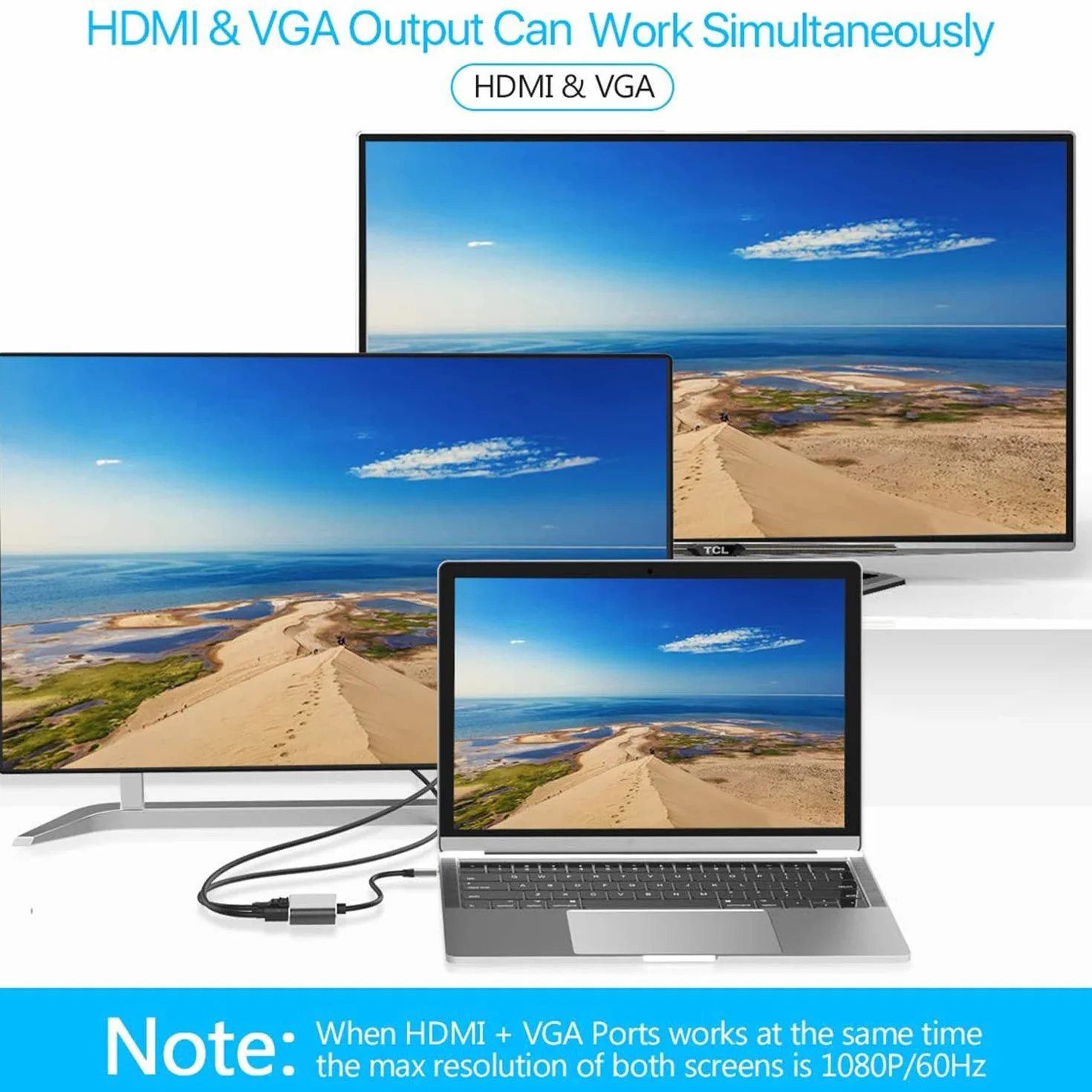 Adattatore multiporta da USB C a HDMI VGA, USB tipo C 4 in 1 Hub a HDMI 4 K, VGA, USB3.0, PD, compatibile con MacBook Pro, MacBook Air, iPad Pro, Pixelbook, XPS ecc