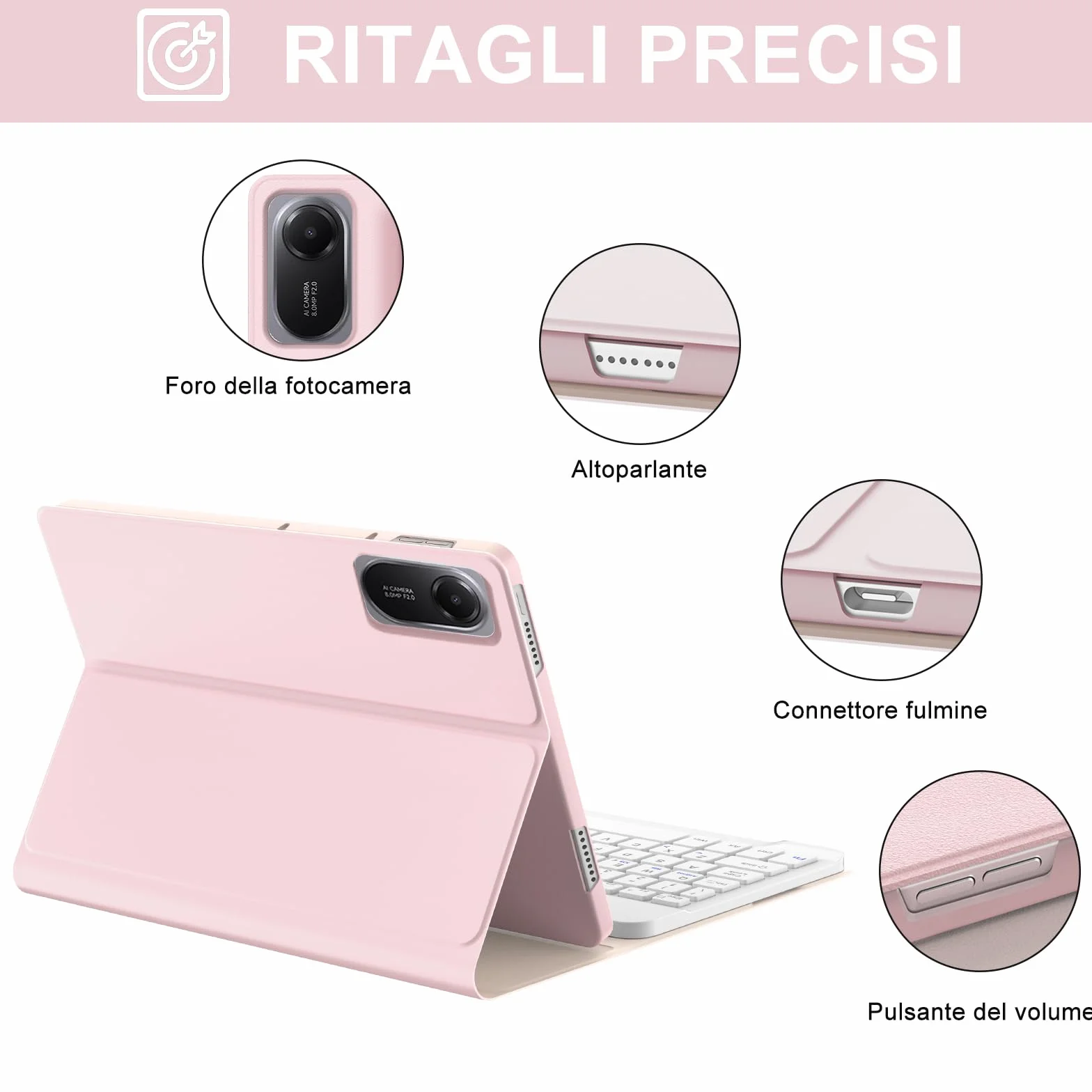 JADEMALL Custodia con Tastiera per Redmi Pad 2 11" 2025, Italiano QWERTY Tastiera Bluetooth Magnetica Staccabile per Redmi Pad 2 11 Pollici 2025, Rosa