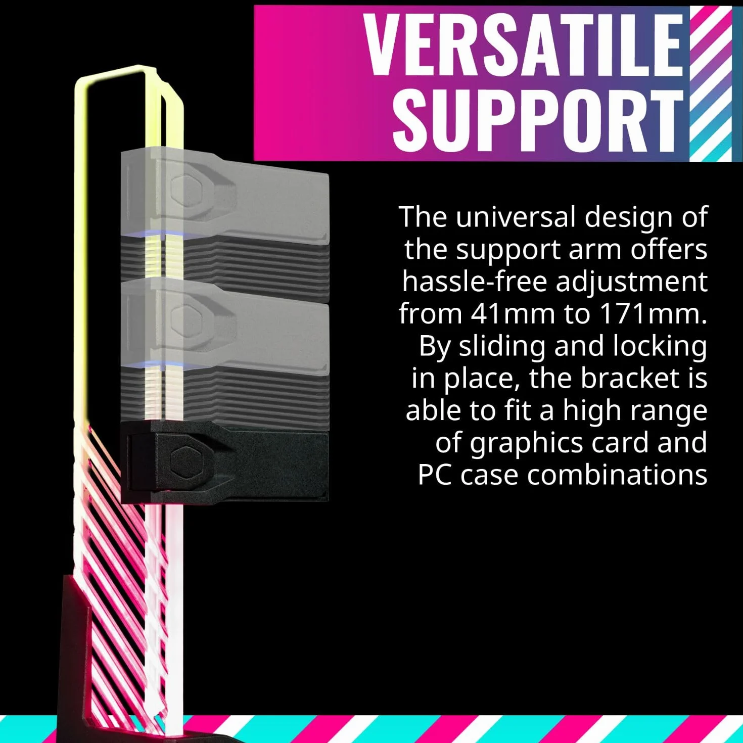 Cooler Master MasterAccessory Supporto GPU ARGB - Previene il Cedimento della Scheda Grafica, Vetro Temperato con Illuminazione Laterale ARGB, Design Versatile, Base Magnetica, Installazione Facile