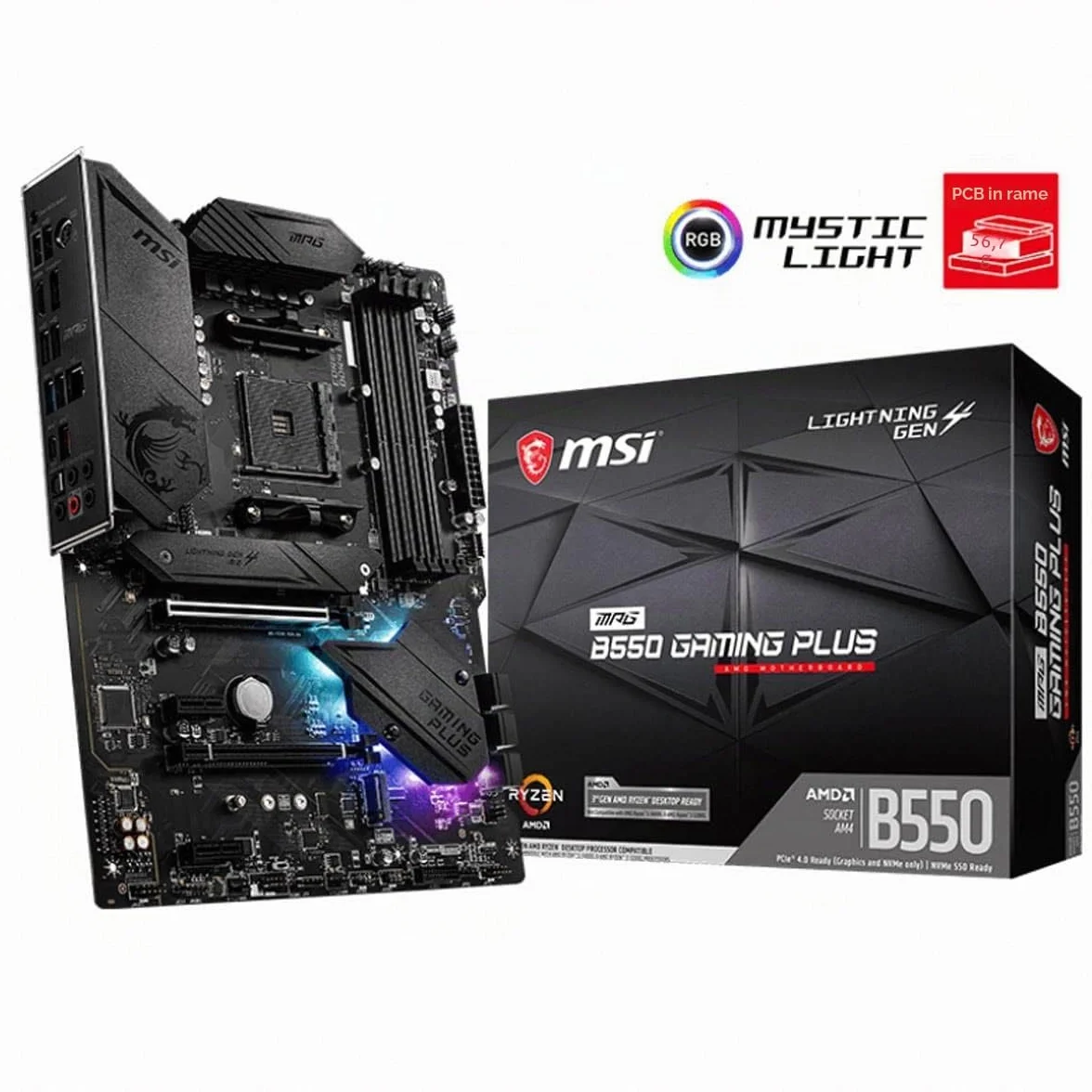 MSI MPG B550 Gaming Plus Scheda Madre ATX - Processori AMD Ryzen di 3a Generazione, AM4, DDR4 Boost (4400MHz/OC), 1x PCIe 4.0/3.0 x16, 1x PCIe 3.0 x16, 1x M.2 Gen4 x4, 1x M.2 Gen 3x4
