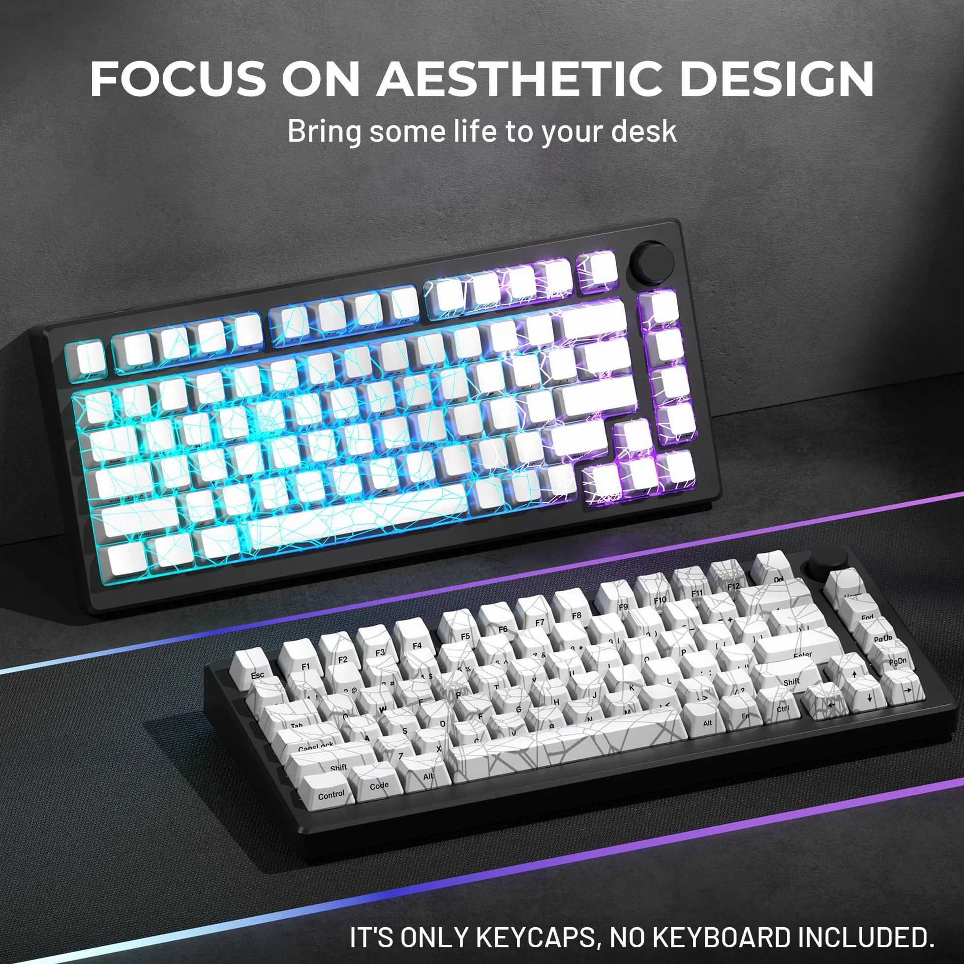 x XVX Shine Through Keycaps w/IMD Tech, Custom Spider Web Keycaps 60 75 100 percento, Set di tasti bianchi retroilluminati, keycap profilo OEM, keycap tastiera stampata laterale per tastiere (solo