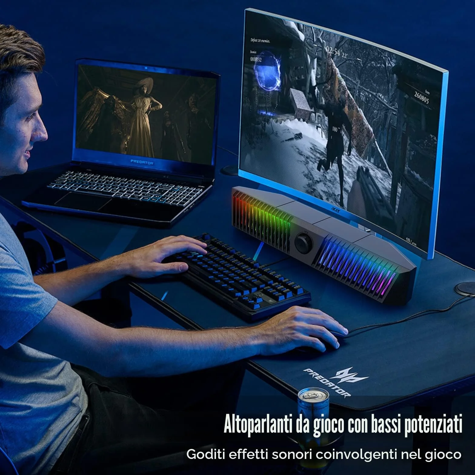 Altoparlanti computer Bluetooth Sound Bar RGB con Subwoofer Stereo HiFi PC USB